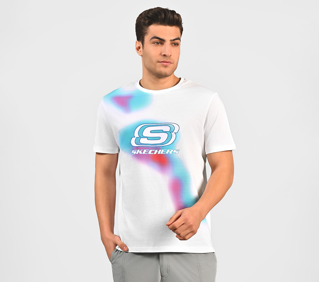 SMOKE PRINT T-SHIRT, WHITE Apparel Lateral View