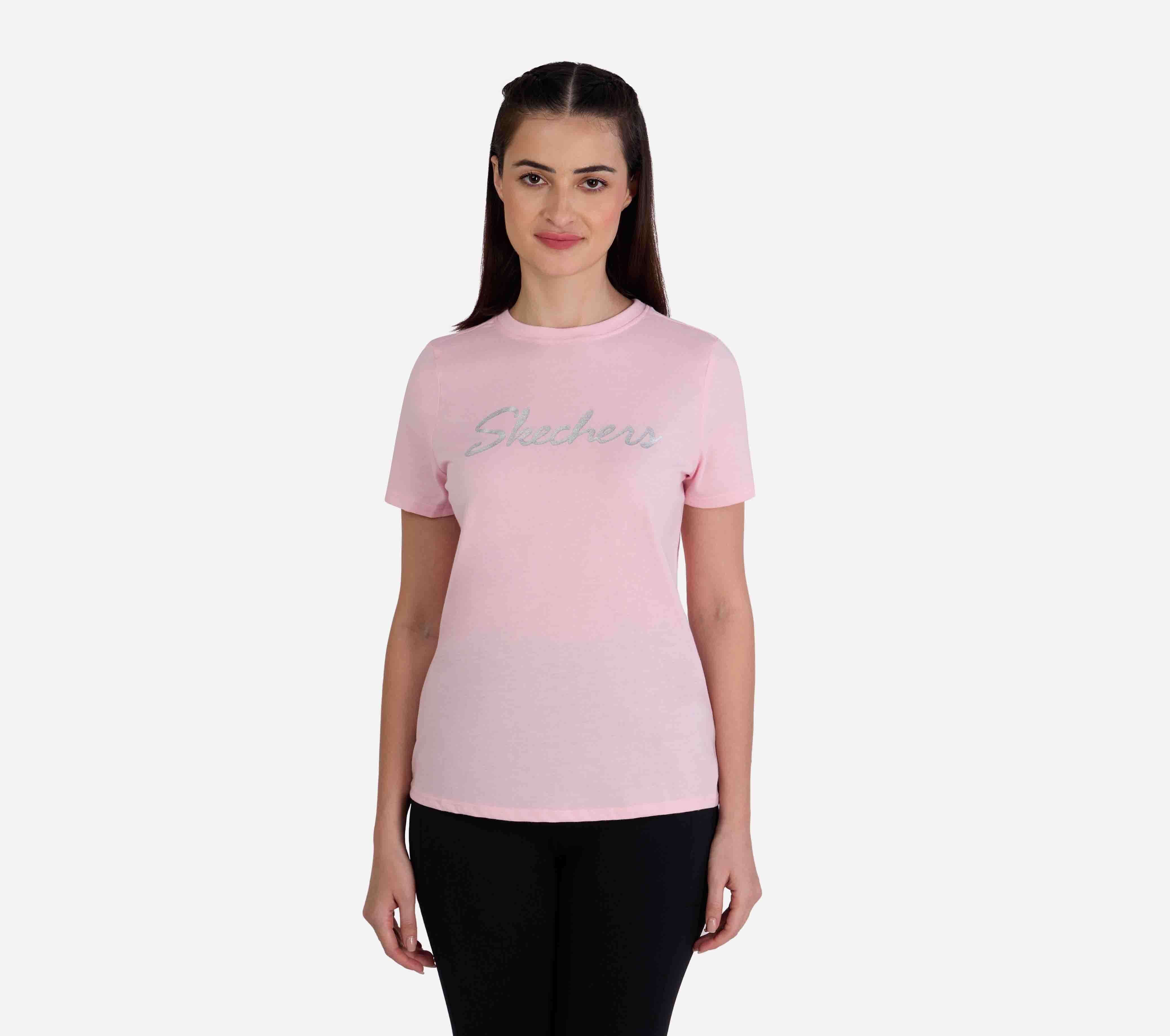 SKECHERS METALLIC LOGO T-SHIRT, WWWHITE Apparel Lateral View