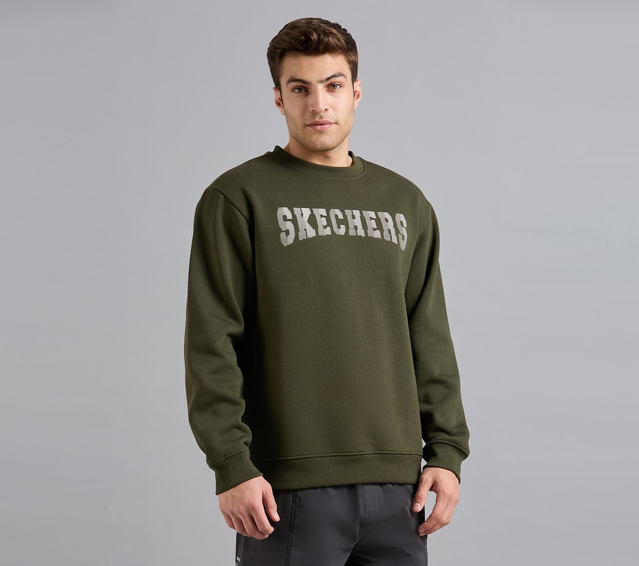 FRONT LINEAR BRANDING SWEATSHIRT, BROWN/SAGE