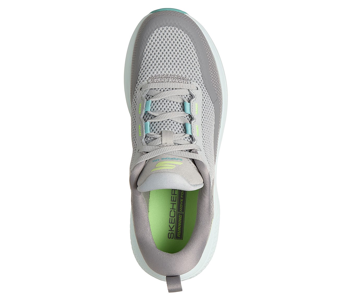 GO RUN SUPERSONIC MAX, LIGHT GRAY/TURQUOISE Footwear Top View