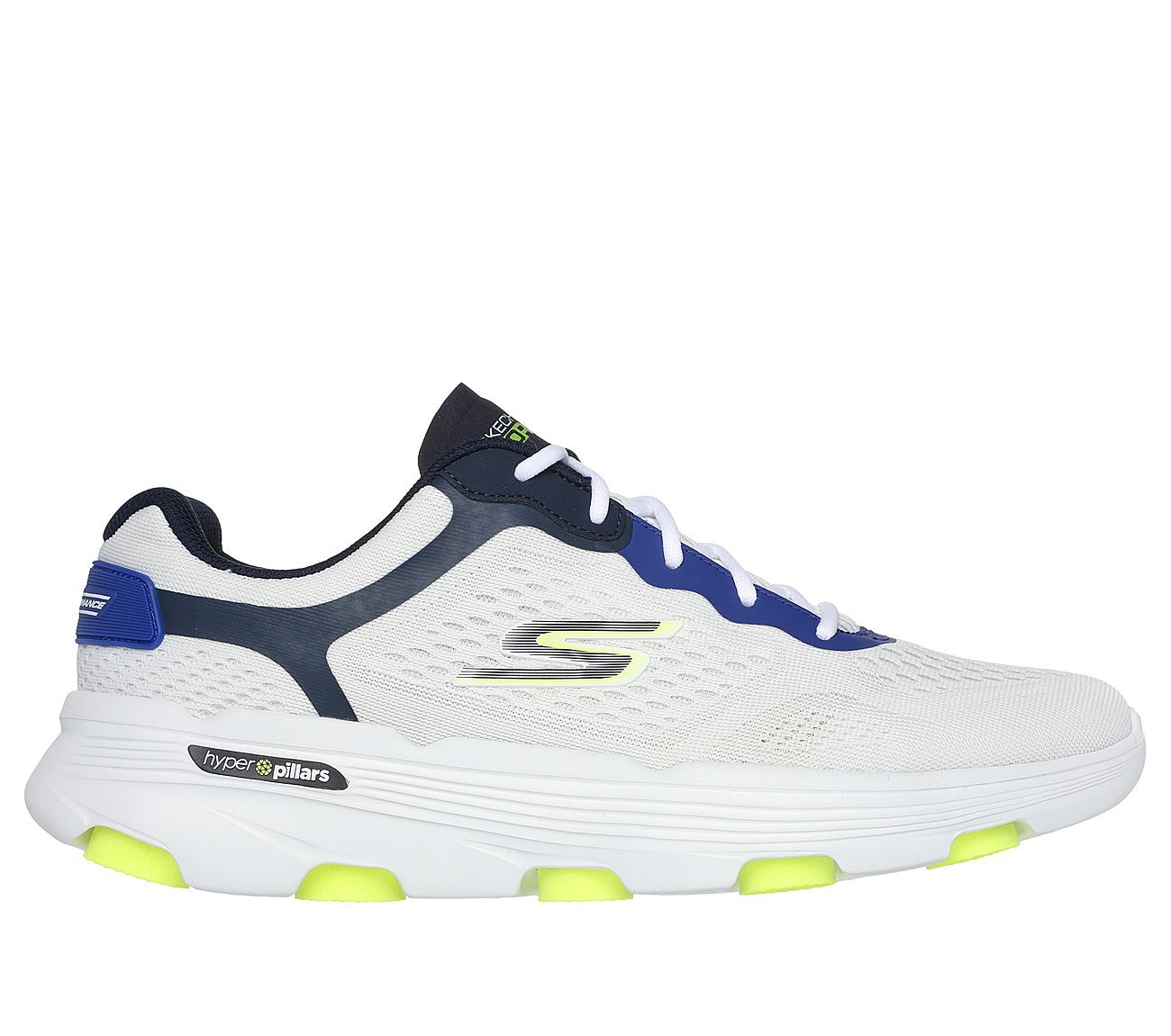 GO RUN 7, WHITE/NAVY Footwear Lateral View