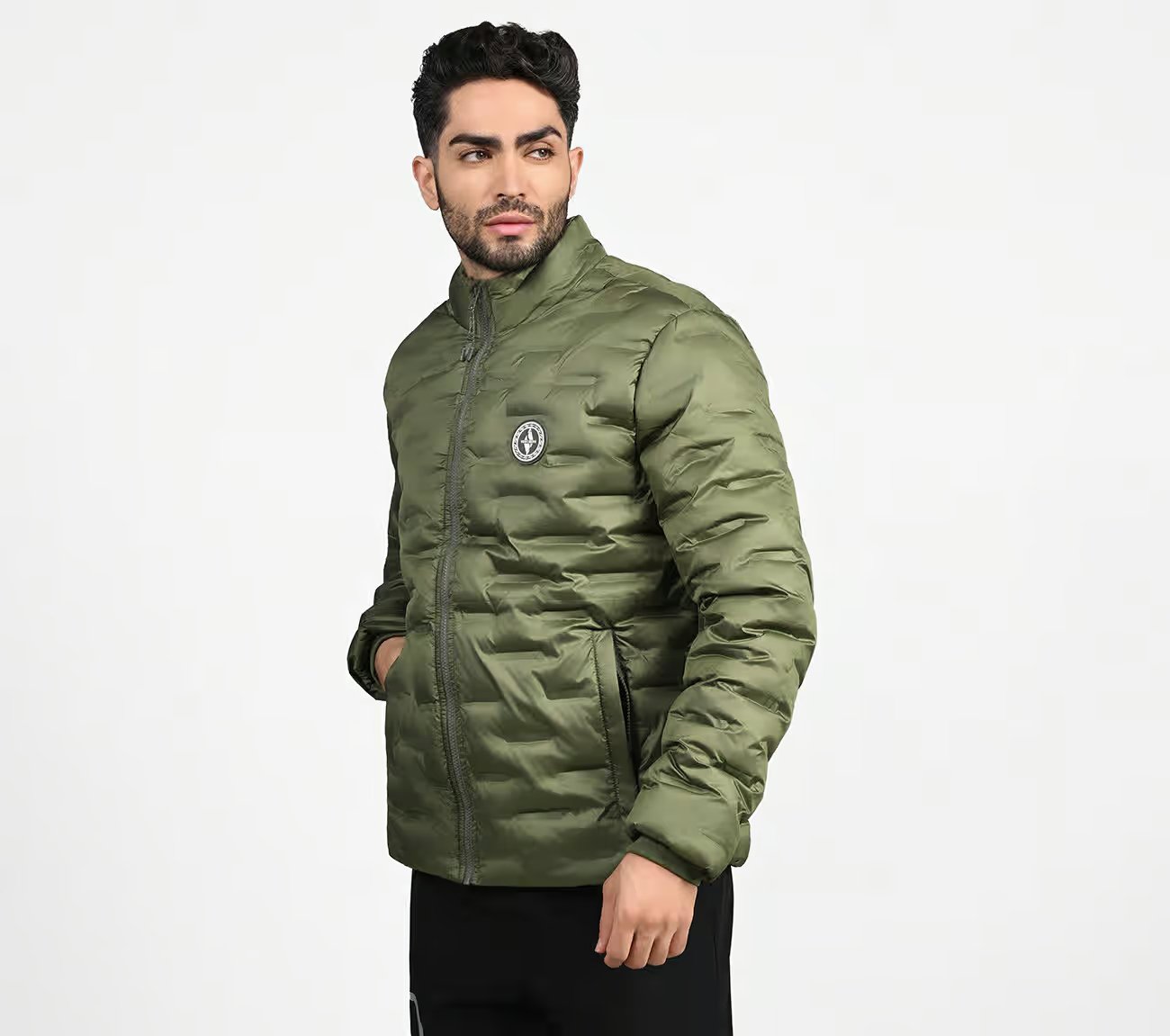 PUFFER FZ JACKET WITH ZIPPER, OOLIVE Apparels Top View