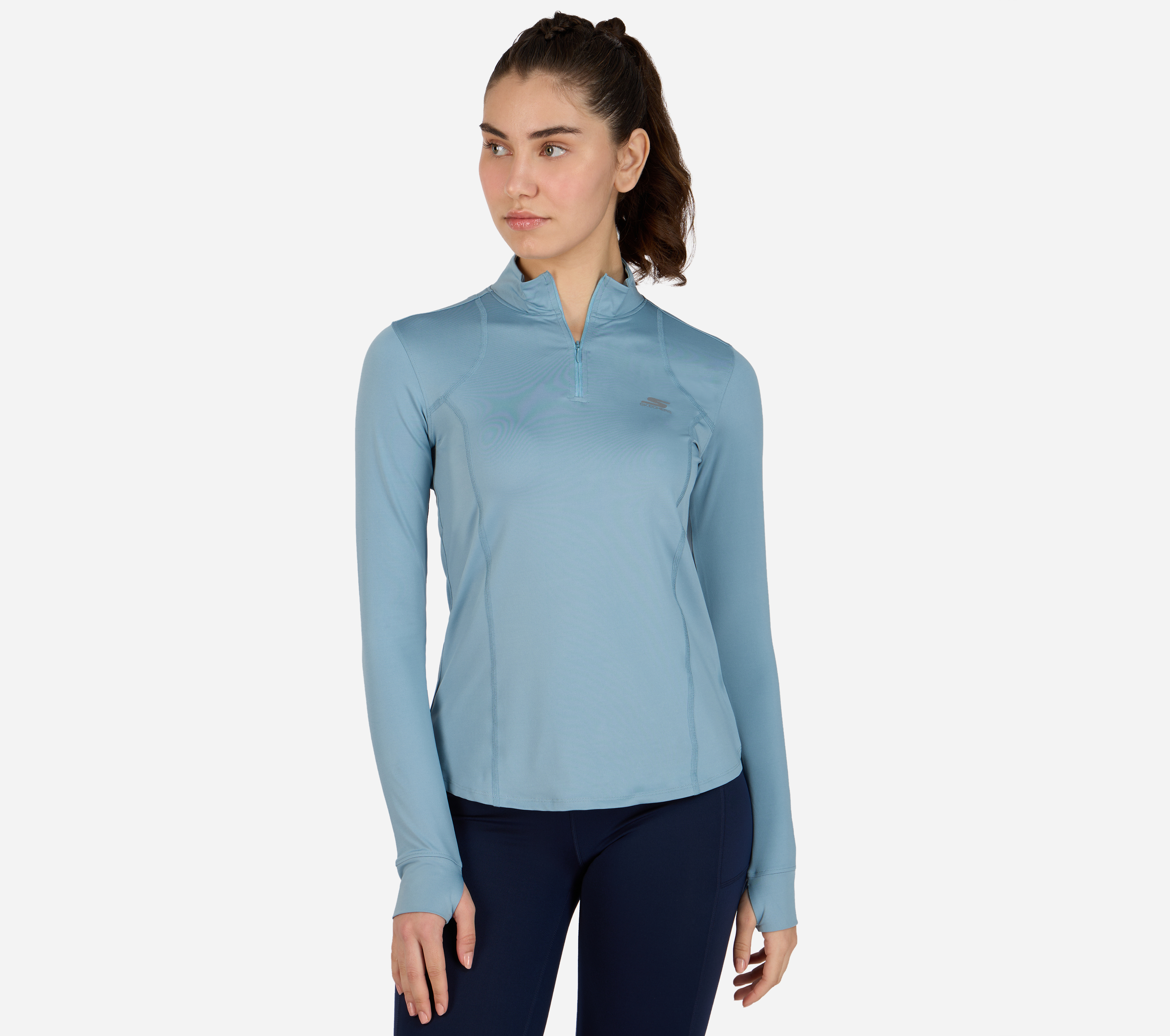 LONG SLEEVE TOP- 1/4 ZIP, LIGHT GREY/BLUE Apparel Lateral View