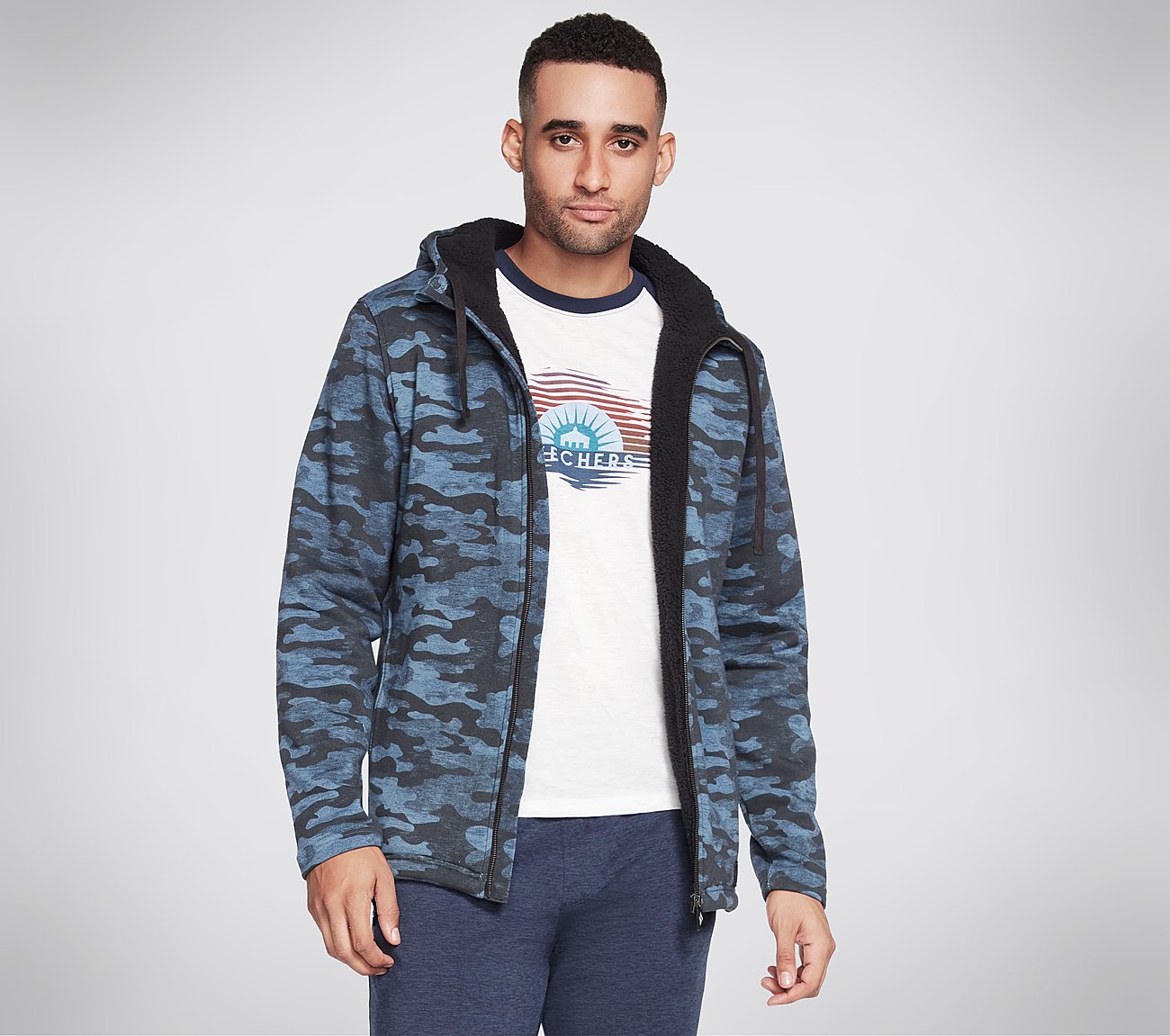 SKECH-SWEATS CAMO LOUNGE SHER, NAVY/MULTI Apparel Lateral View