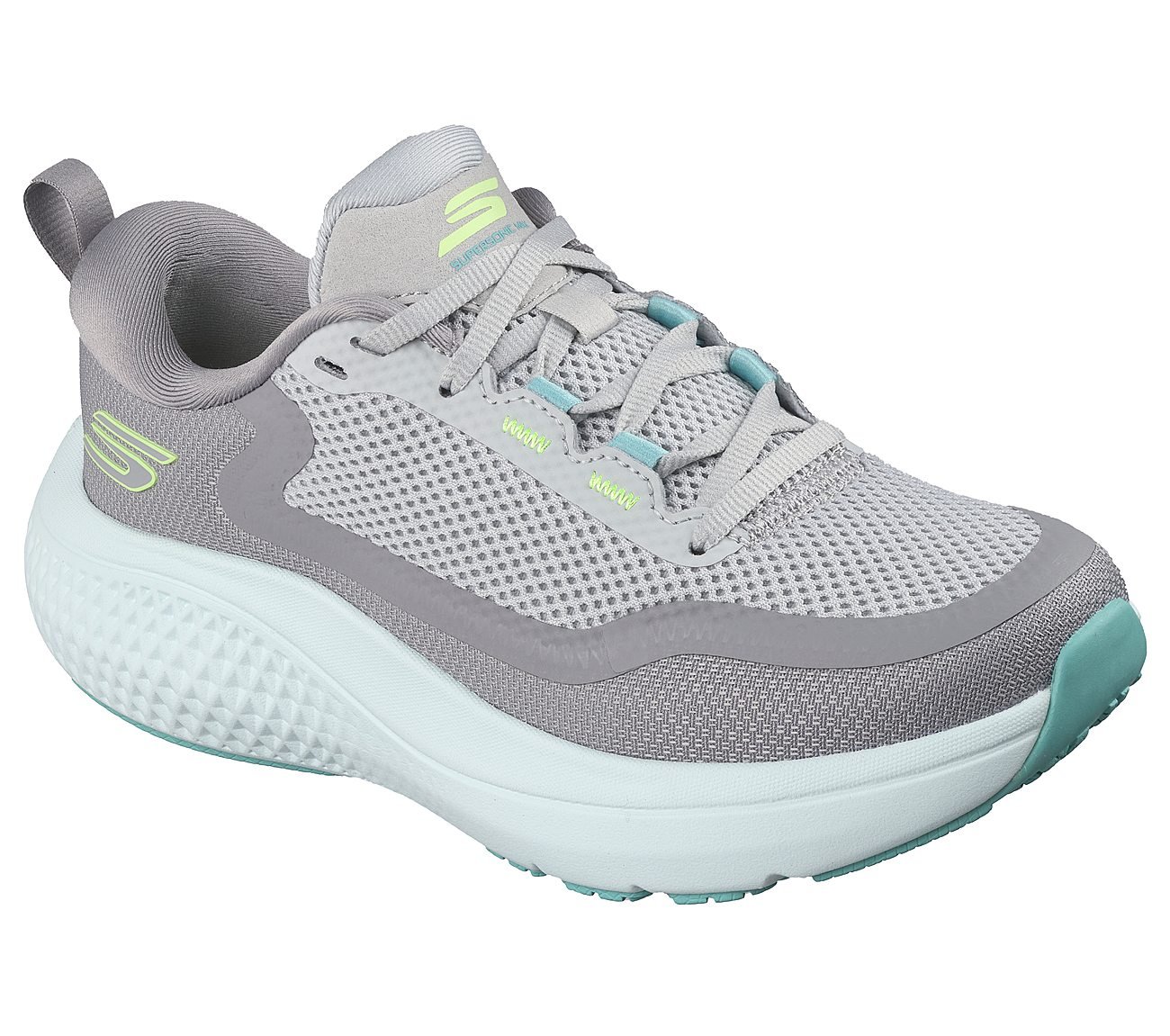 GO RUN SUPERSONIC MAX, LIGHT GRAY/TURQUOISE Footwear Right View