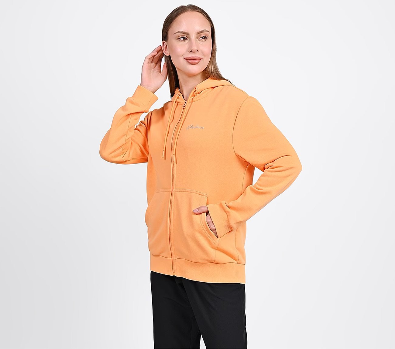 WOMENS BASIC FRONT OPEN HOODIE, WHITE/GREY ORANGE
