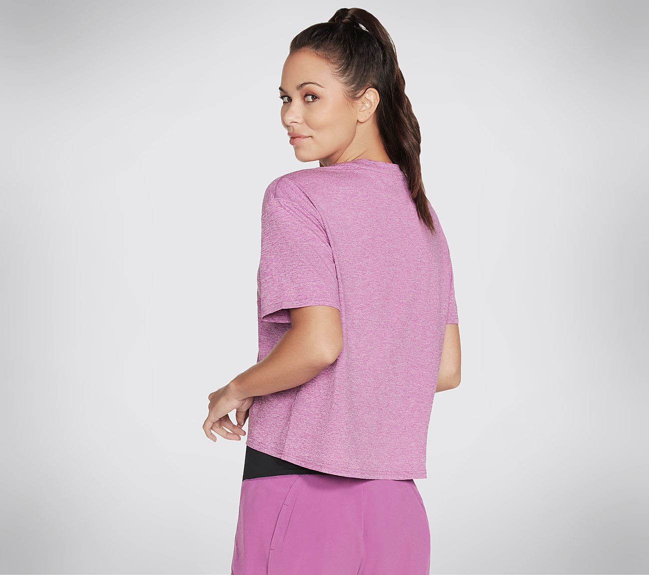 SKECHERS BLOCK TEE, PURPLE/HOT PINK Apparel Top View