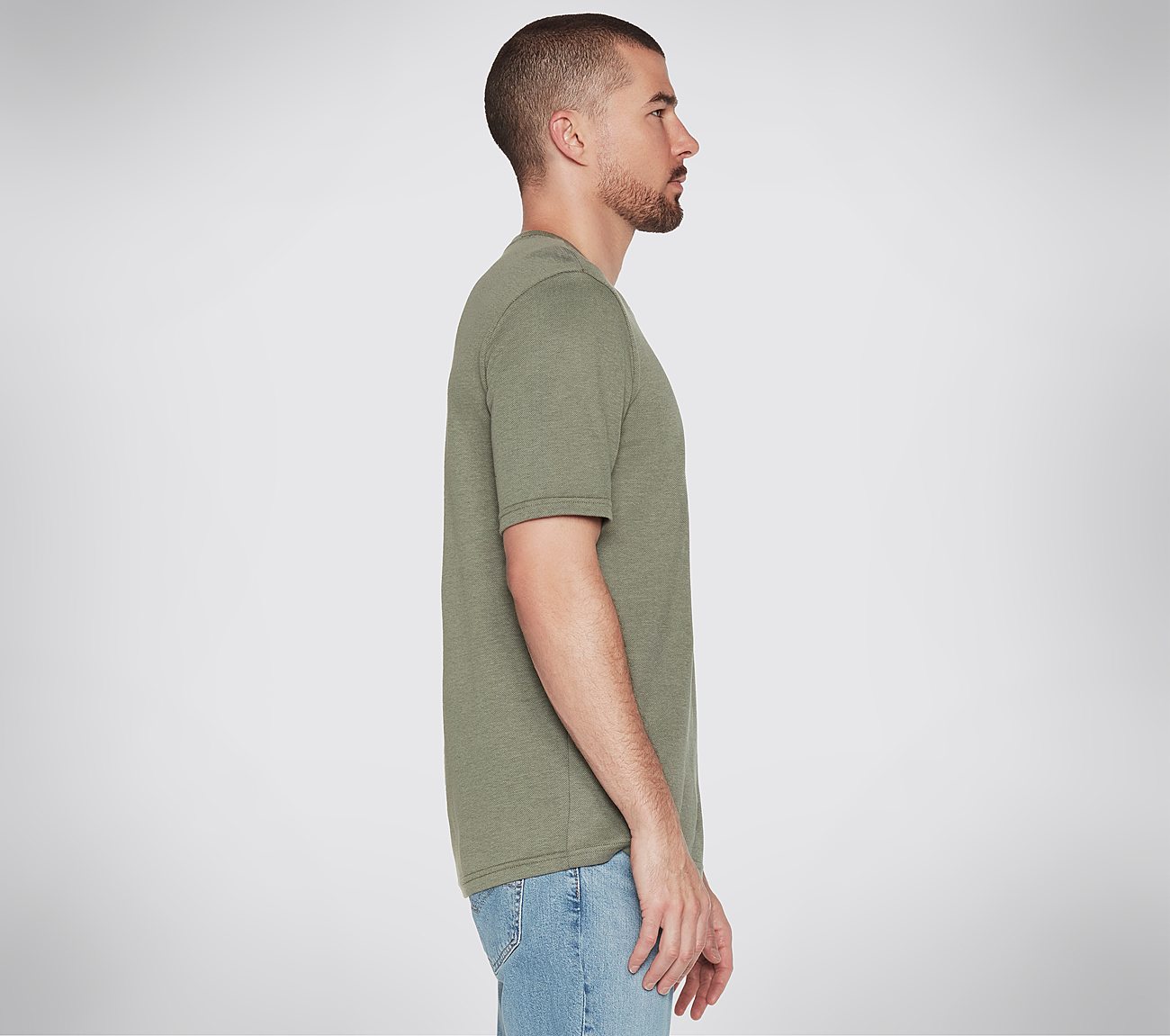 GOKNIT PIQUE S/S HENLEY, LIGHT GREY/GREEN Apparels Bottom View