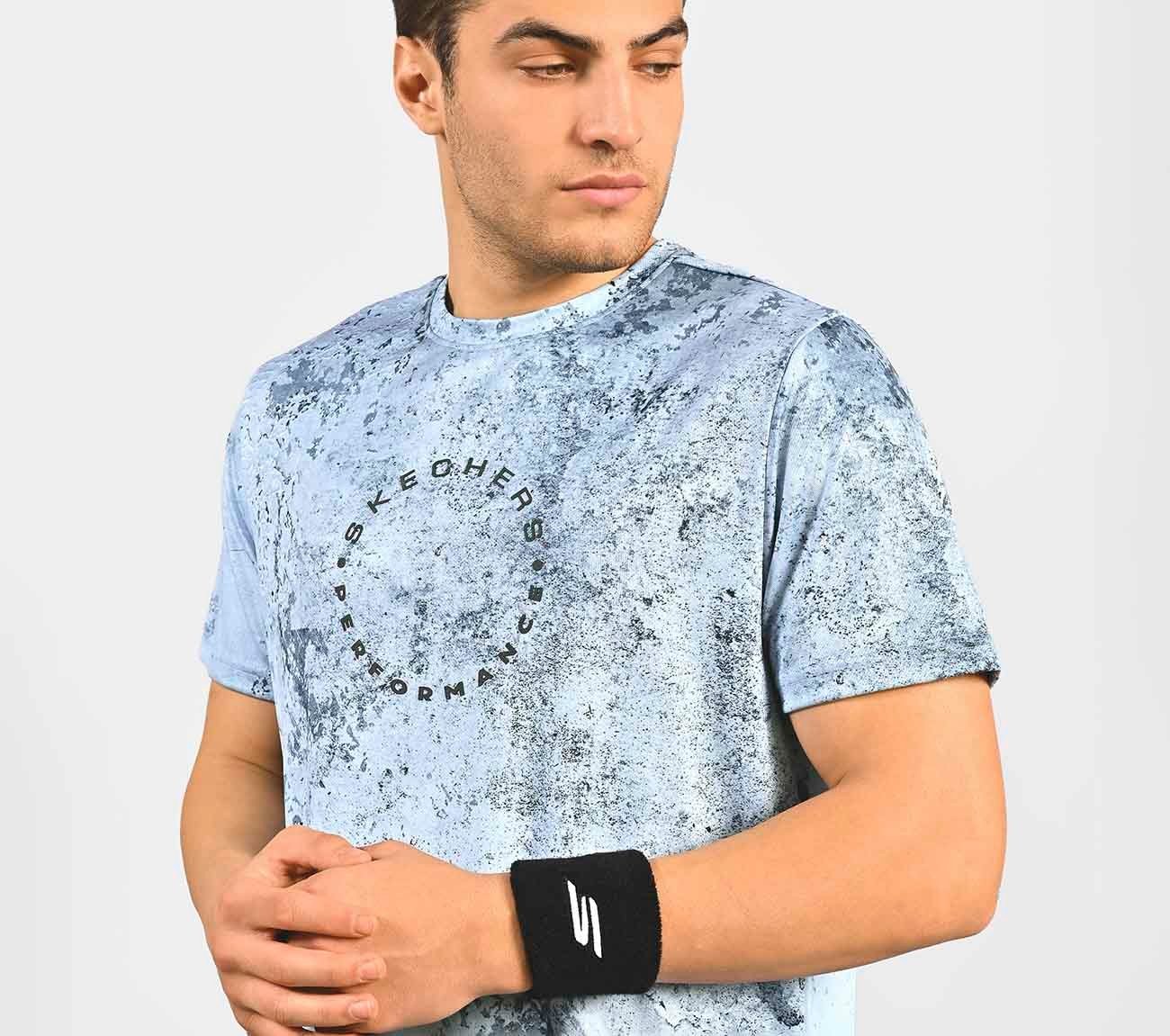AOP CHEST PRINT PERFORMANCE T-SHIRT, CHARCOAL/LT. BLUE Apparel Right View