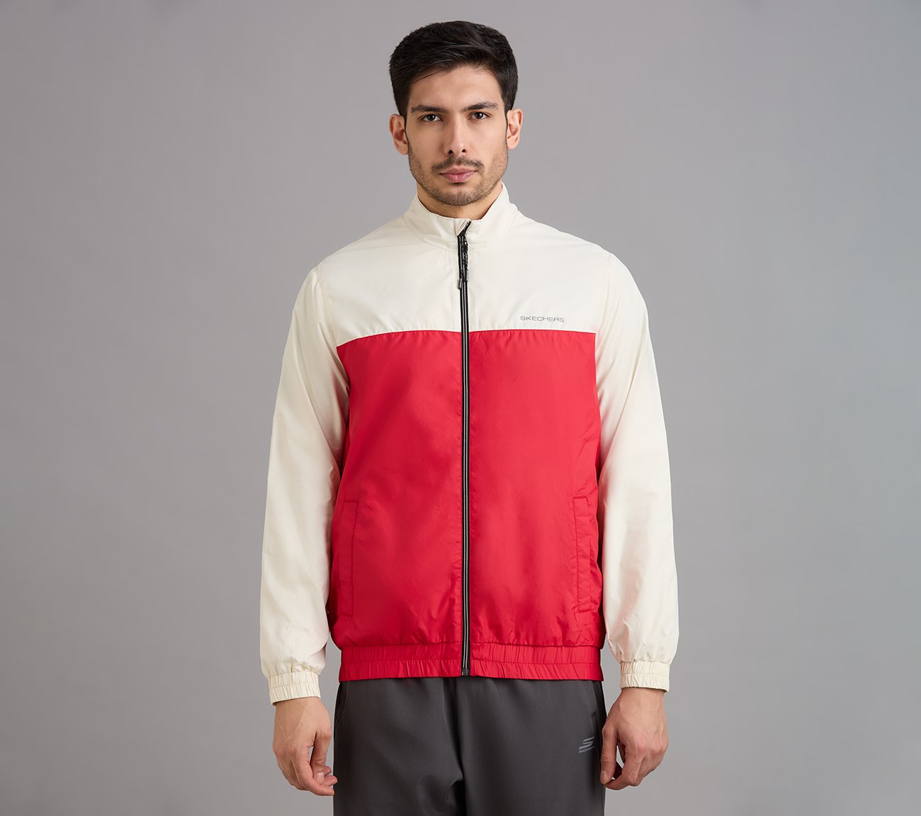 COLOR BLOCK PICKLEBALL WINDBREAKER, GRAY/RED Apparels Lateral View