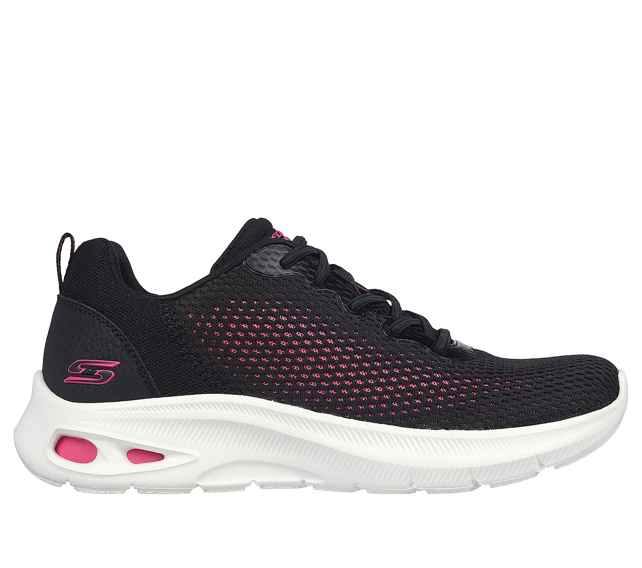 BOBS UNITY - HINT OF COLOR, BLACK/HOT PINK Footwear Lateral View
