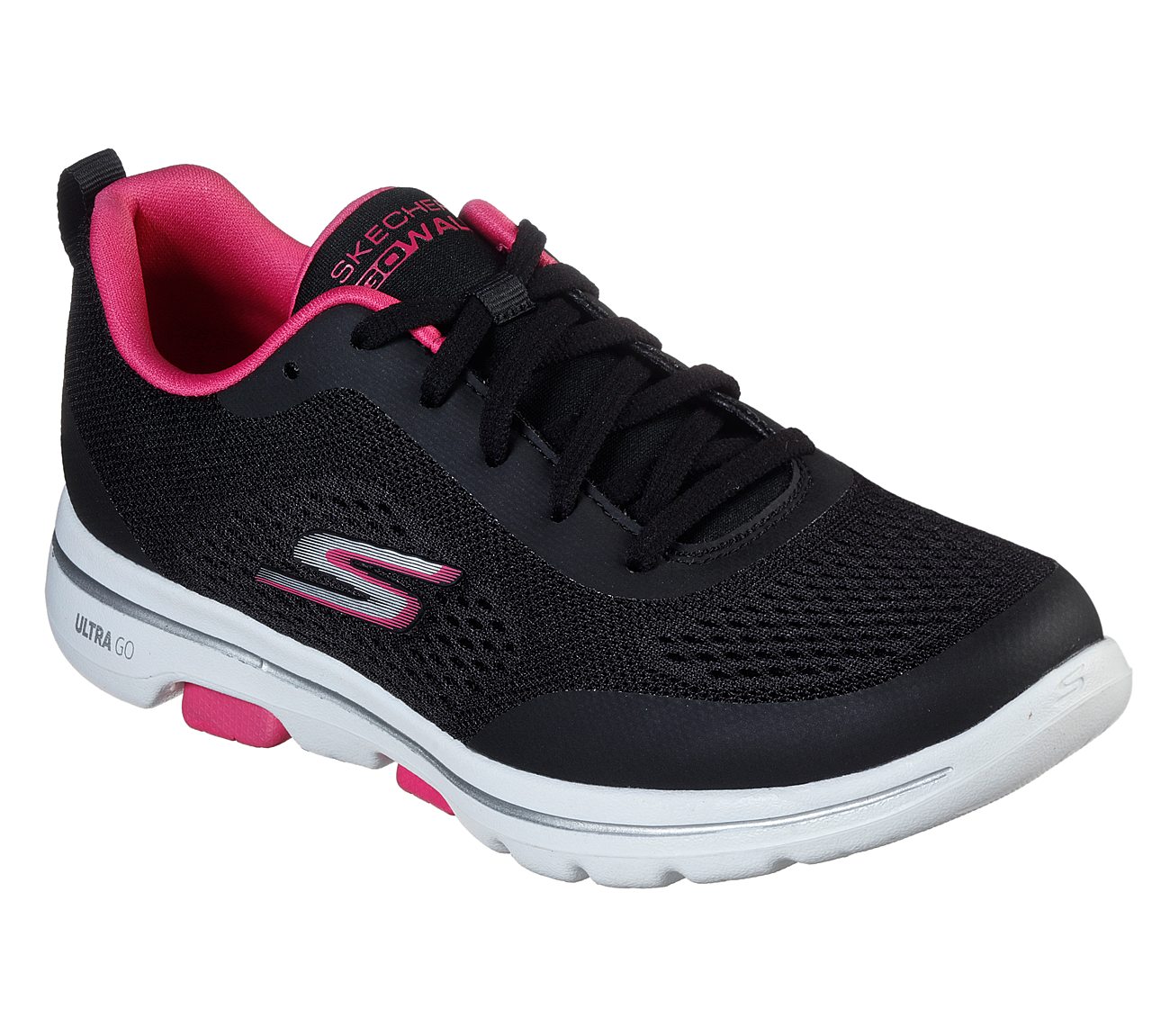 GO WALK 5 - EXQUISITE, BLACK/PINK Footwear Lateral View