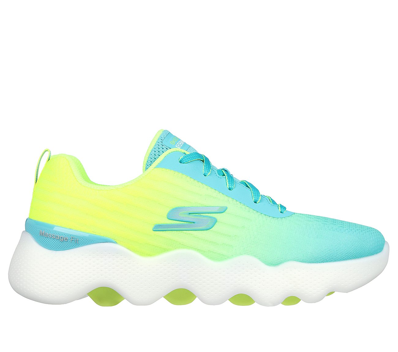 GO WALK MASSAGE FIT, TURQUOISE/LIME Footwear Lateral View