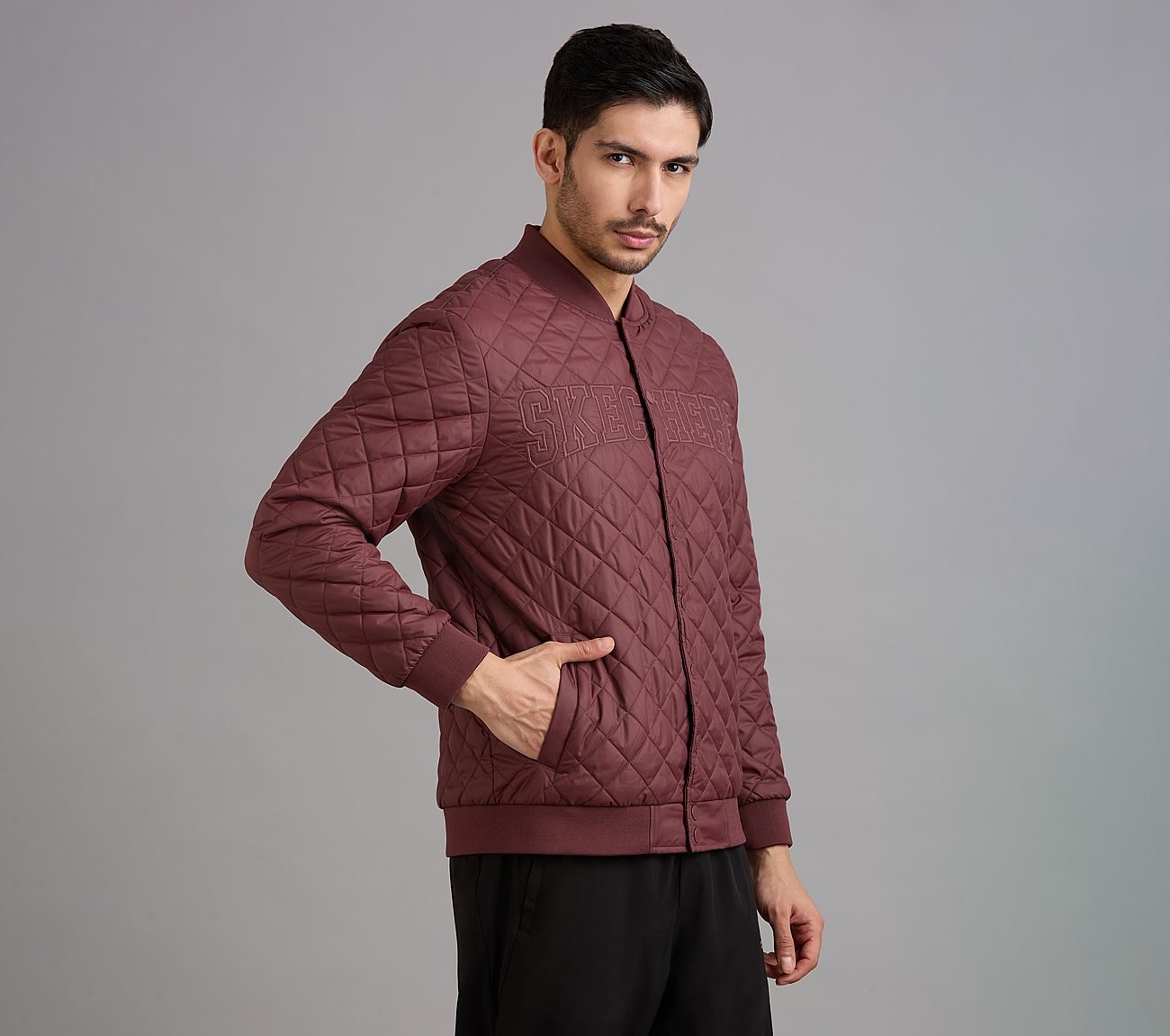 SKECHERS APPLIQUE PUFFER JACK, BURGUNDY/PINK