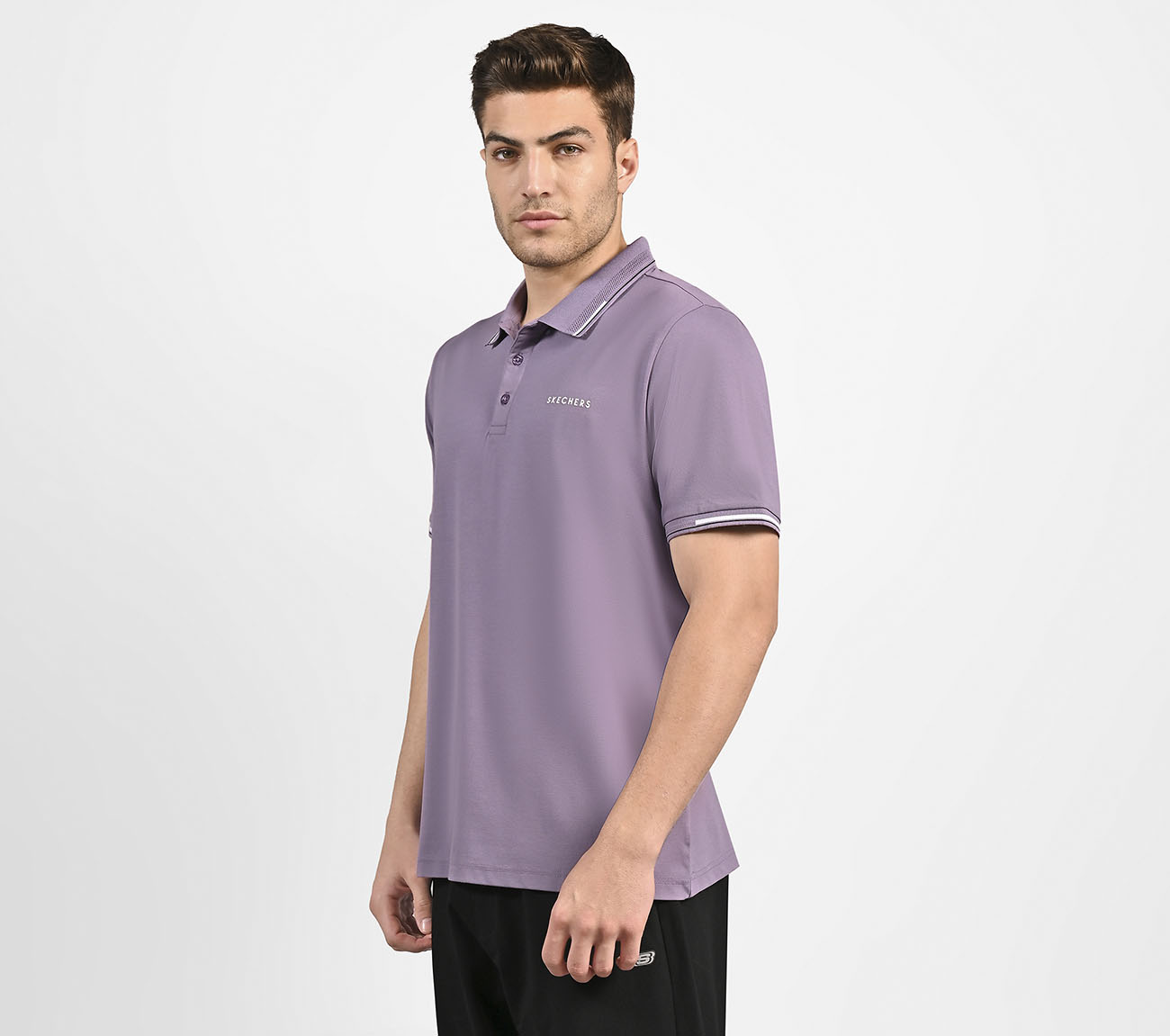 MENS TIPPING POLO, PURPLE/LIME Apparel Top View