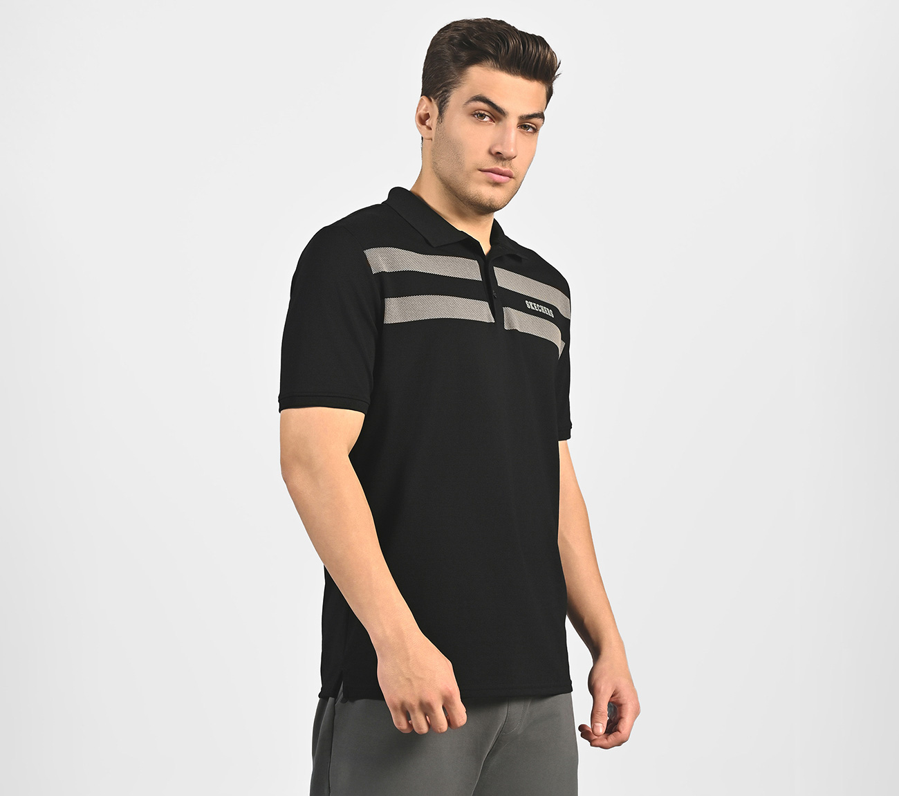 BRANDED DOUBLE PLACKET POLO, BLACK Apparel Bottom View