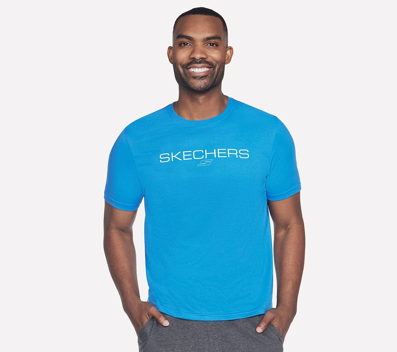 SKECHERS PERFORMANCE T-SHIRT, BLUE/GREEN Apparel Lateral View