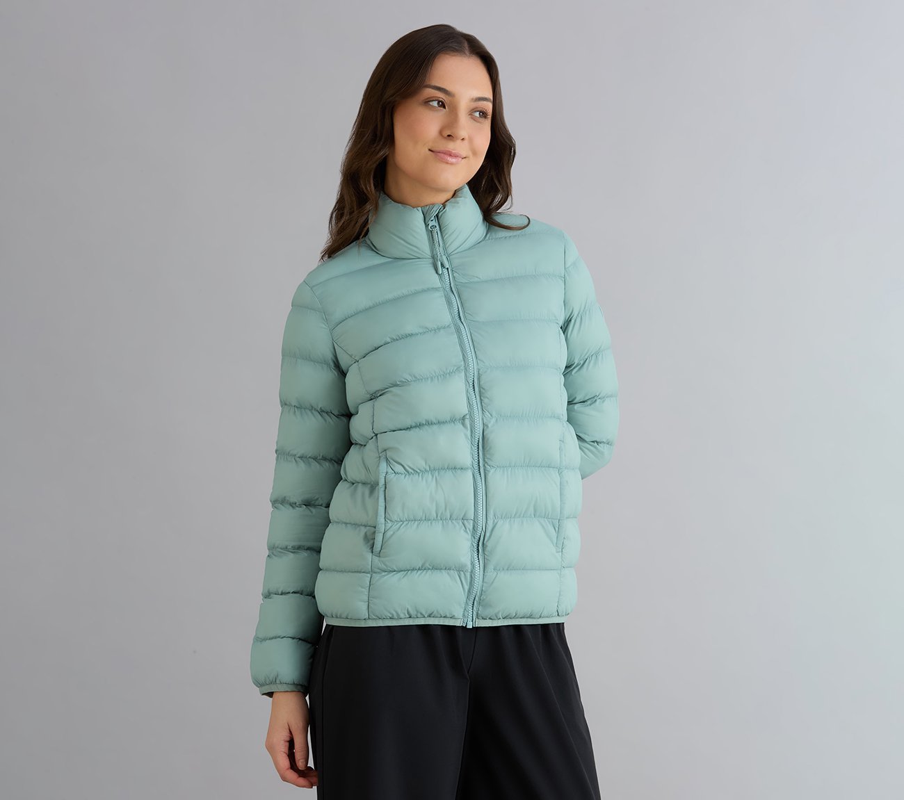 PUFFER FZ JACKET, OFF WHITE/NAVY Apparels Bottom View