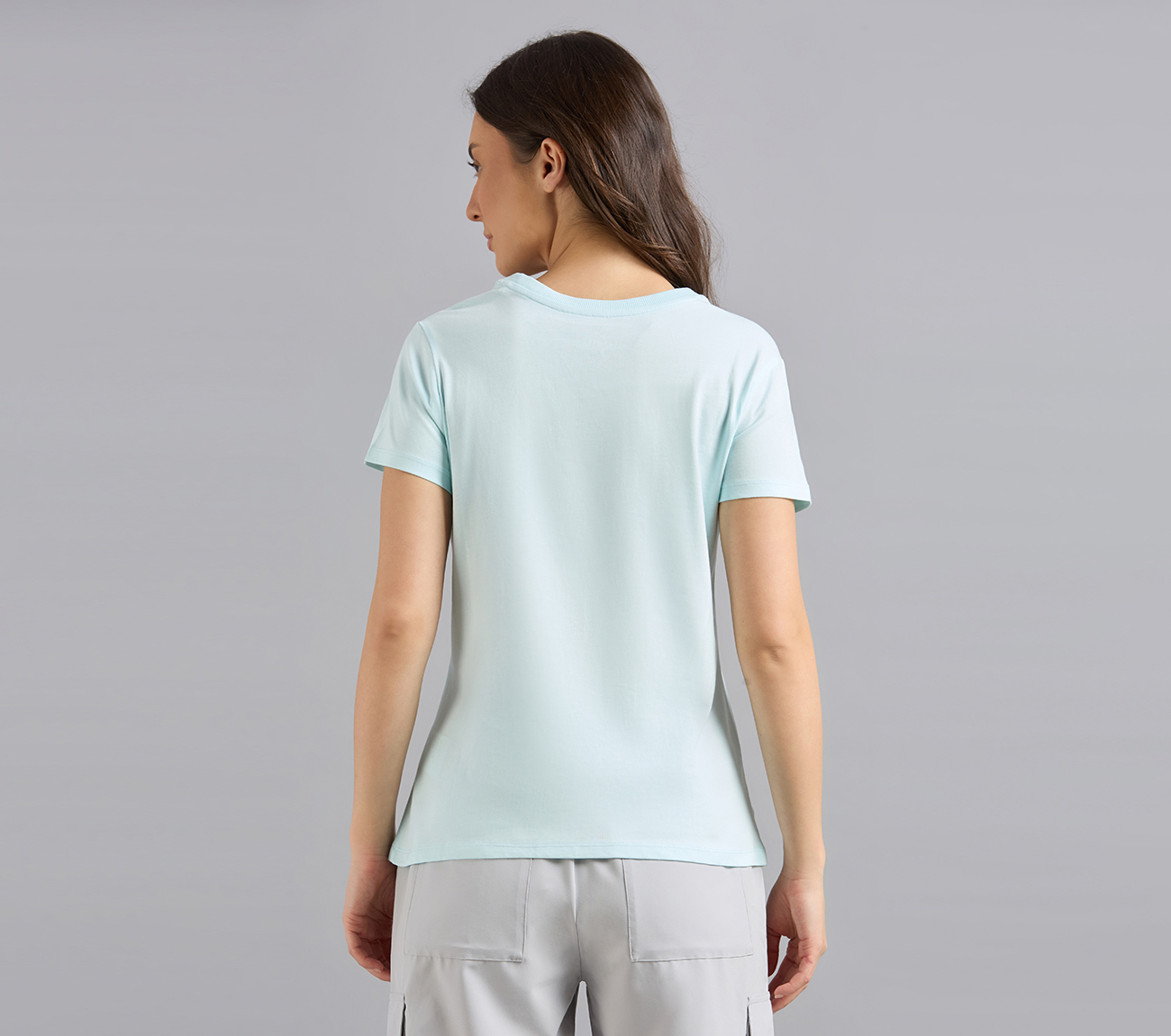 SKECHERS HAND PAINTED TEE, GRAY/AQUA/PINK Apparel Left View