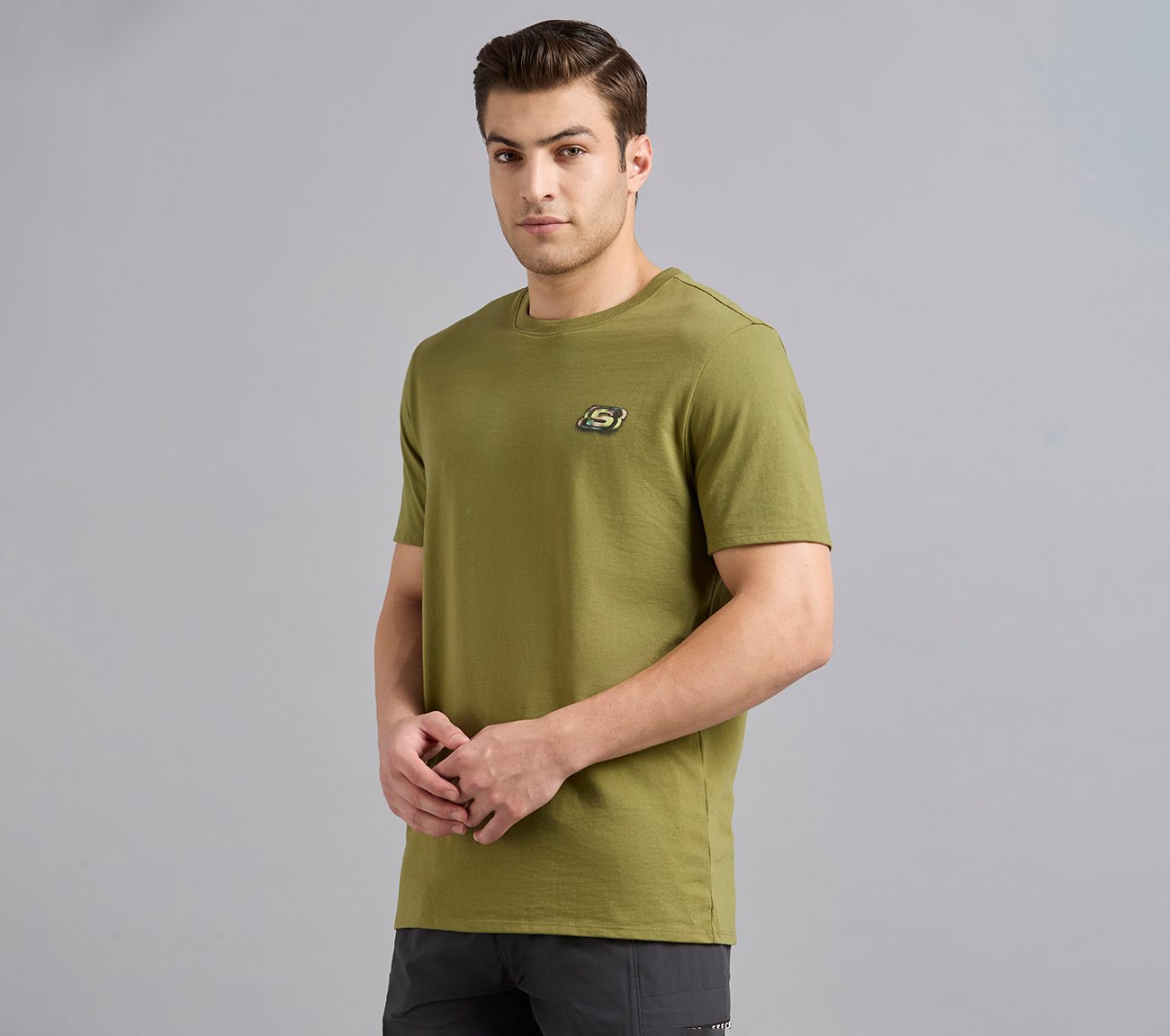 ANIME SPRAY APPLIQUE TEE, BROWN/SAGE Apparel Top View