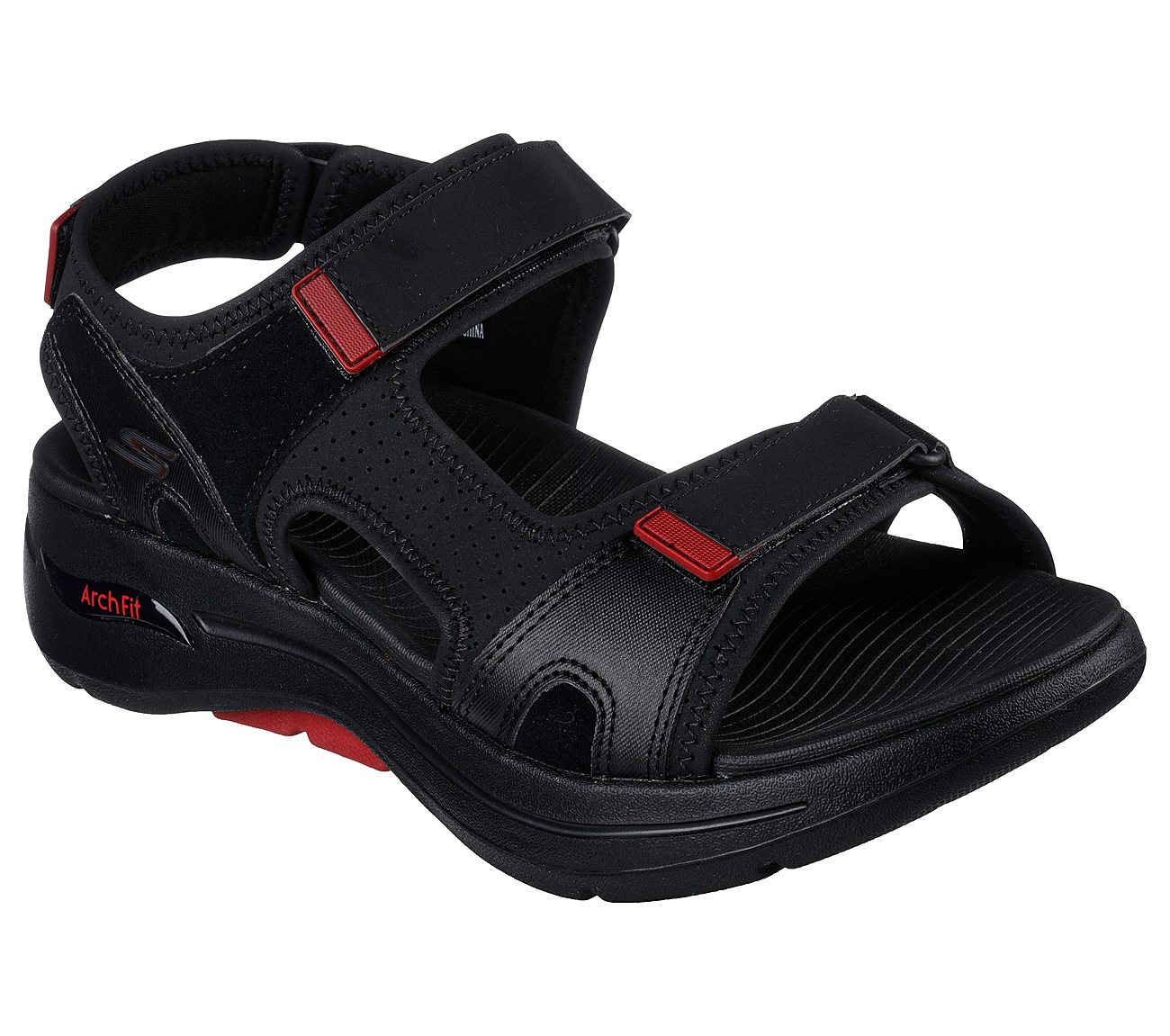 GO WALK ARCH FIT SANDAL-MISSI, BLACK/RED Footwear Lateral View