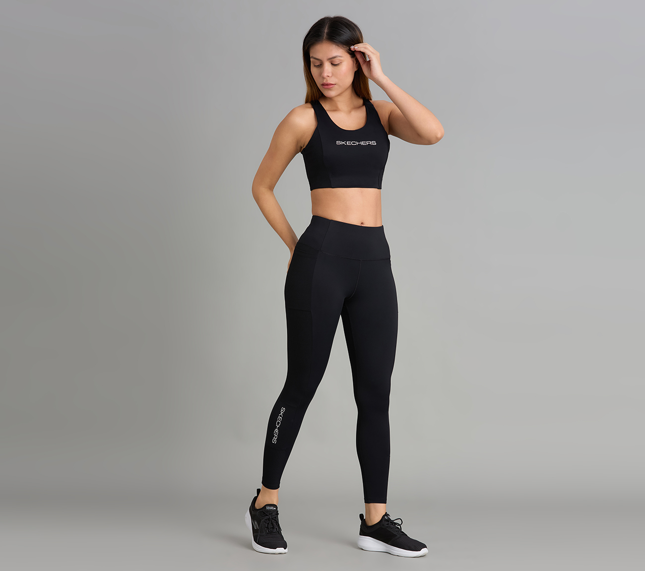 RIB PANELLED LEGGINGS, BLACK