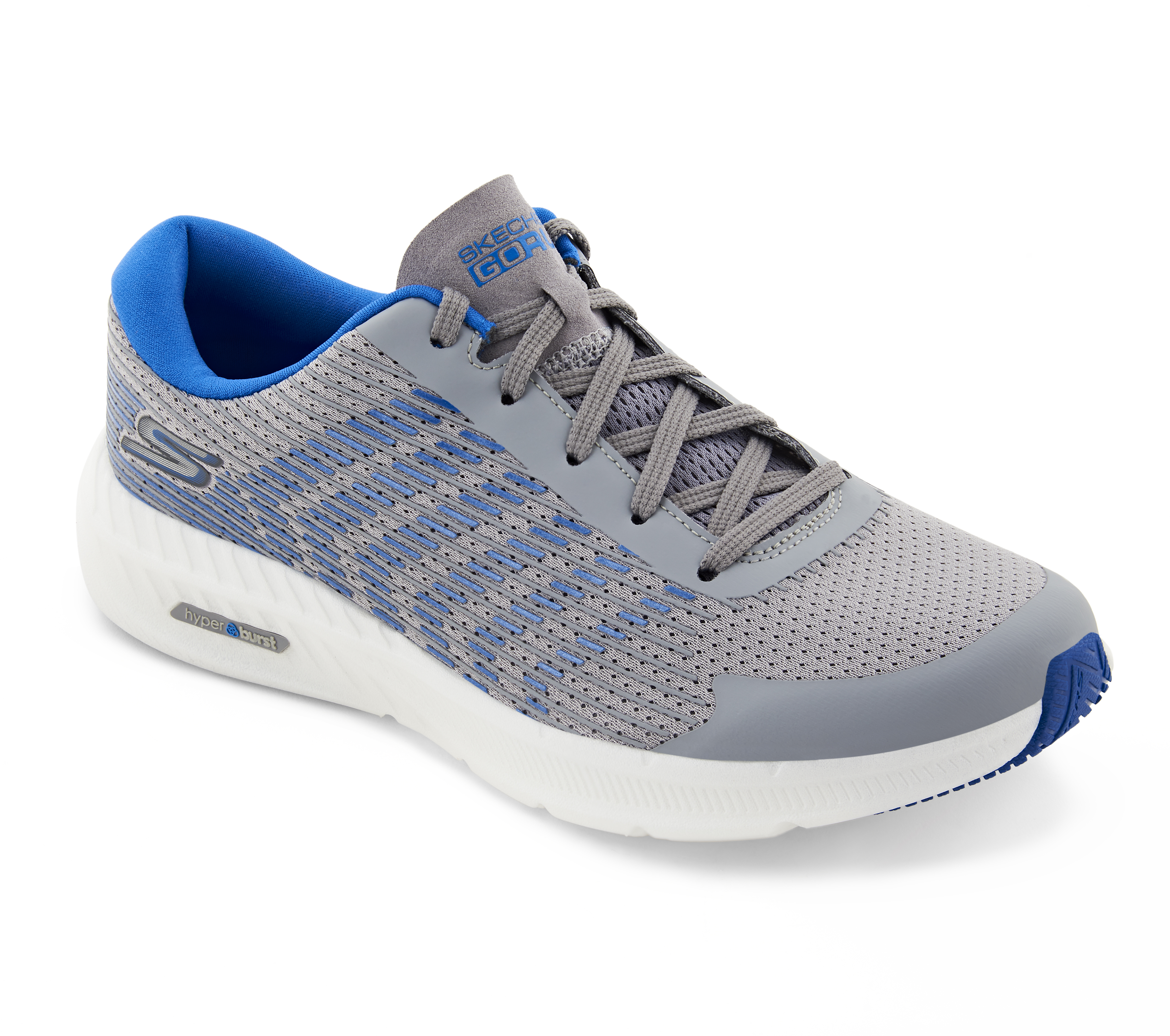 GO RUN HYPER BURST - HAPTIC R, GREY/BLUE Footwear Lateral View