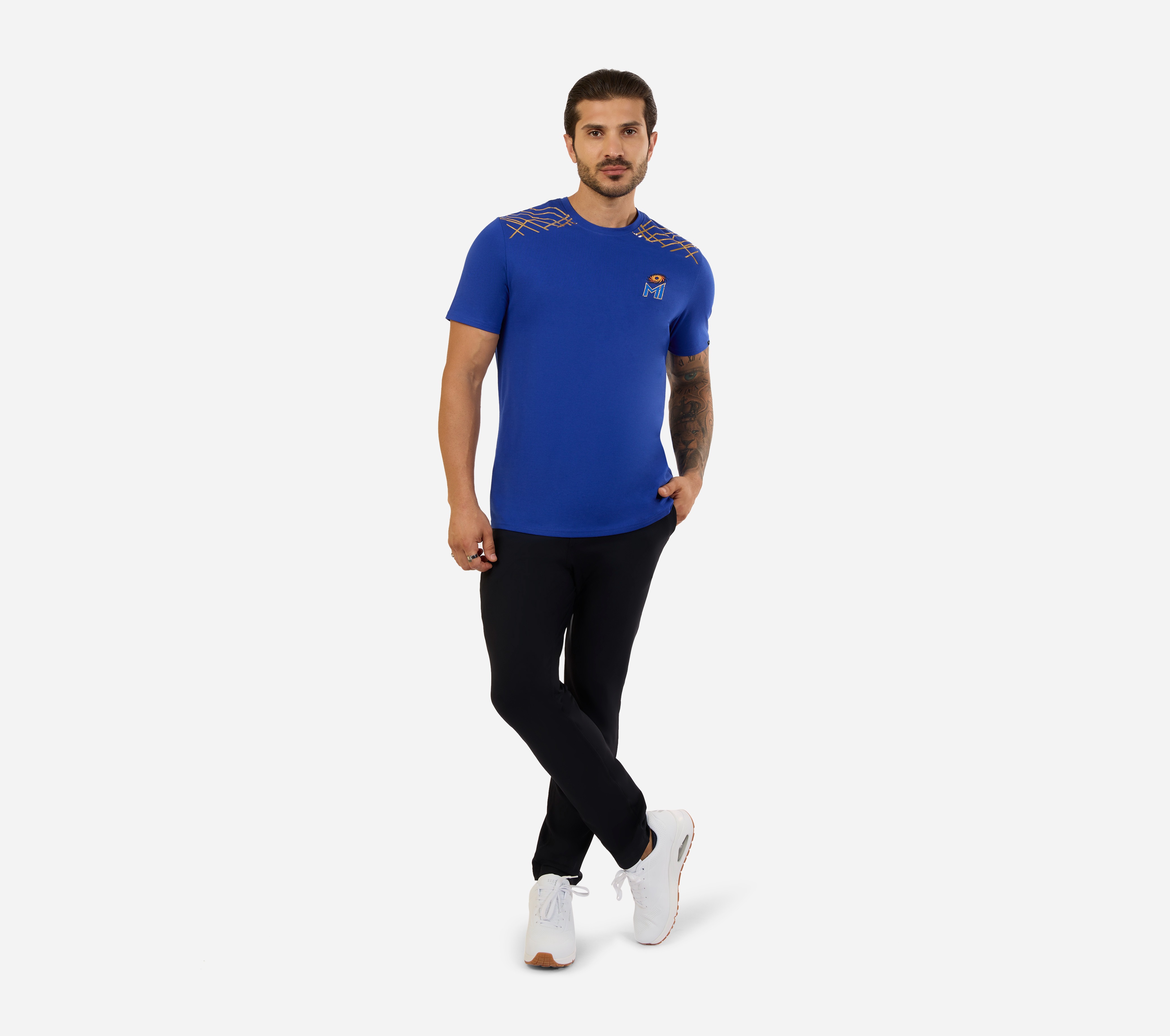 MI FAN ROUND NECK T-SHIRT, Royal Blue Apparel Bottom View