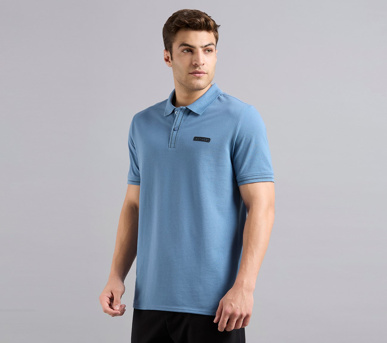 DUAL HIGHLIGHT TIPPING POLO, TAUPE/BLUE