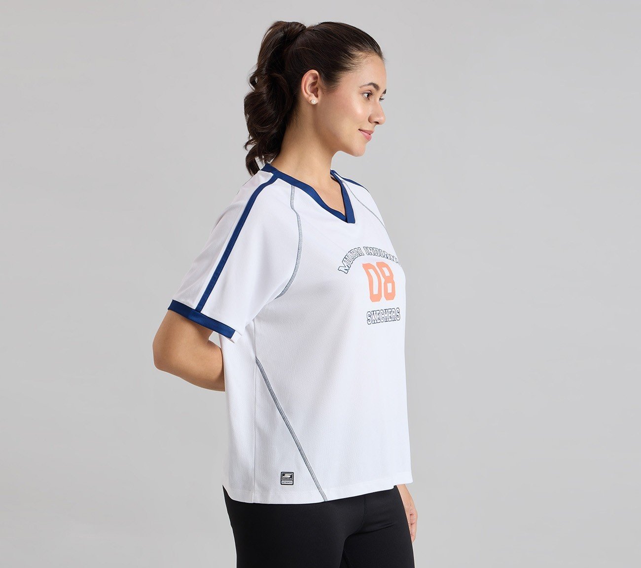 MUMBAI INDIANS V- NECK OVERSIZED TEE, WHITE