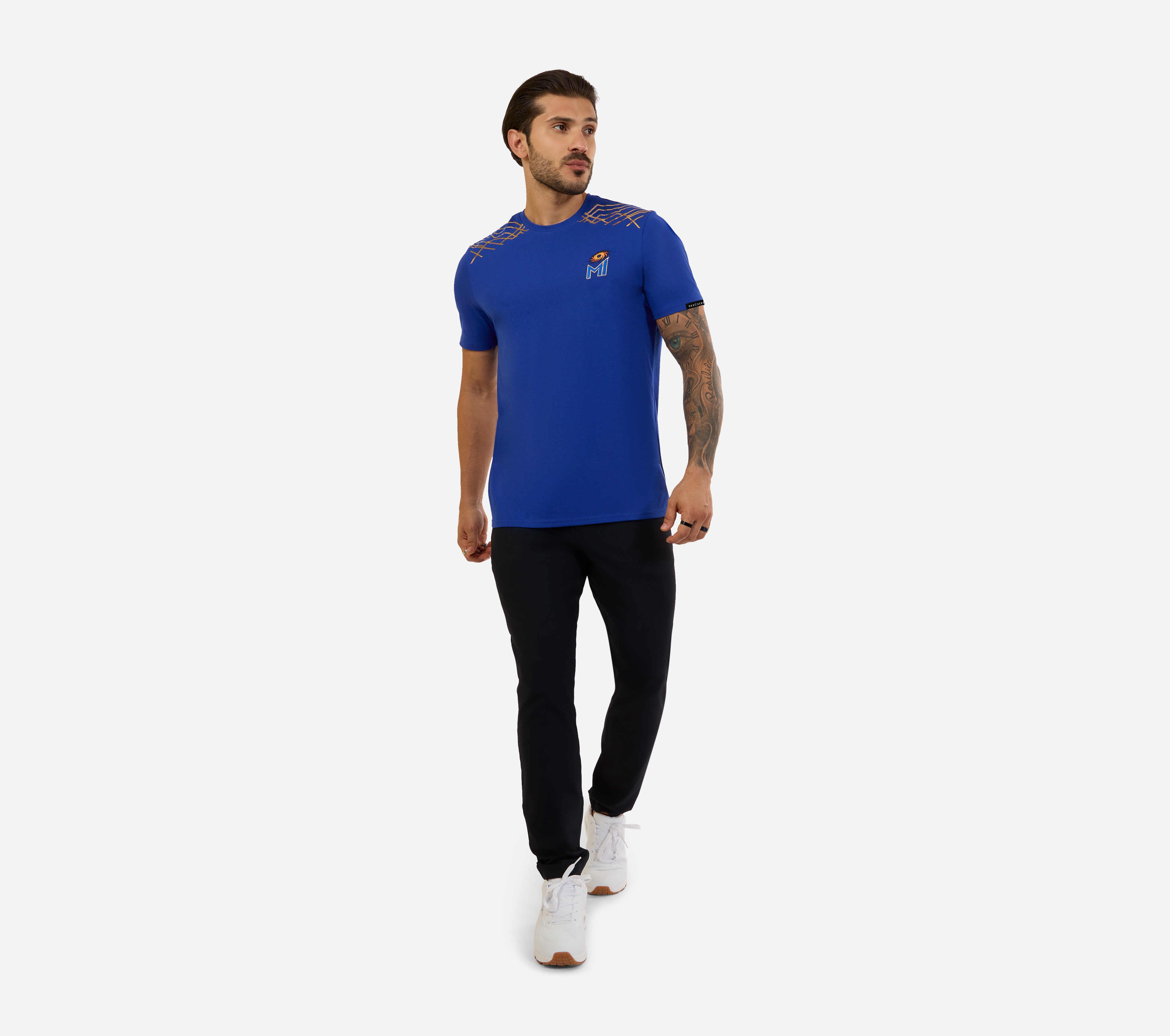 MI FAN ROUND NECK T-SHIRT, Royal Blue Apparel Right View