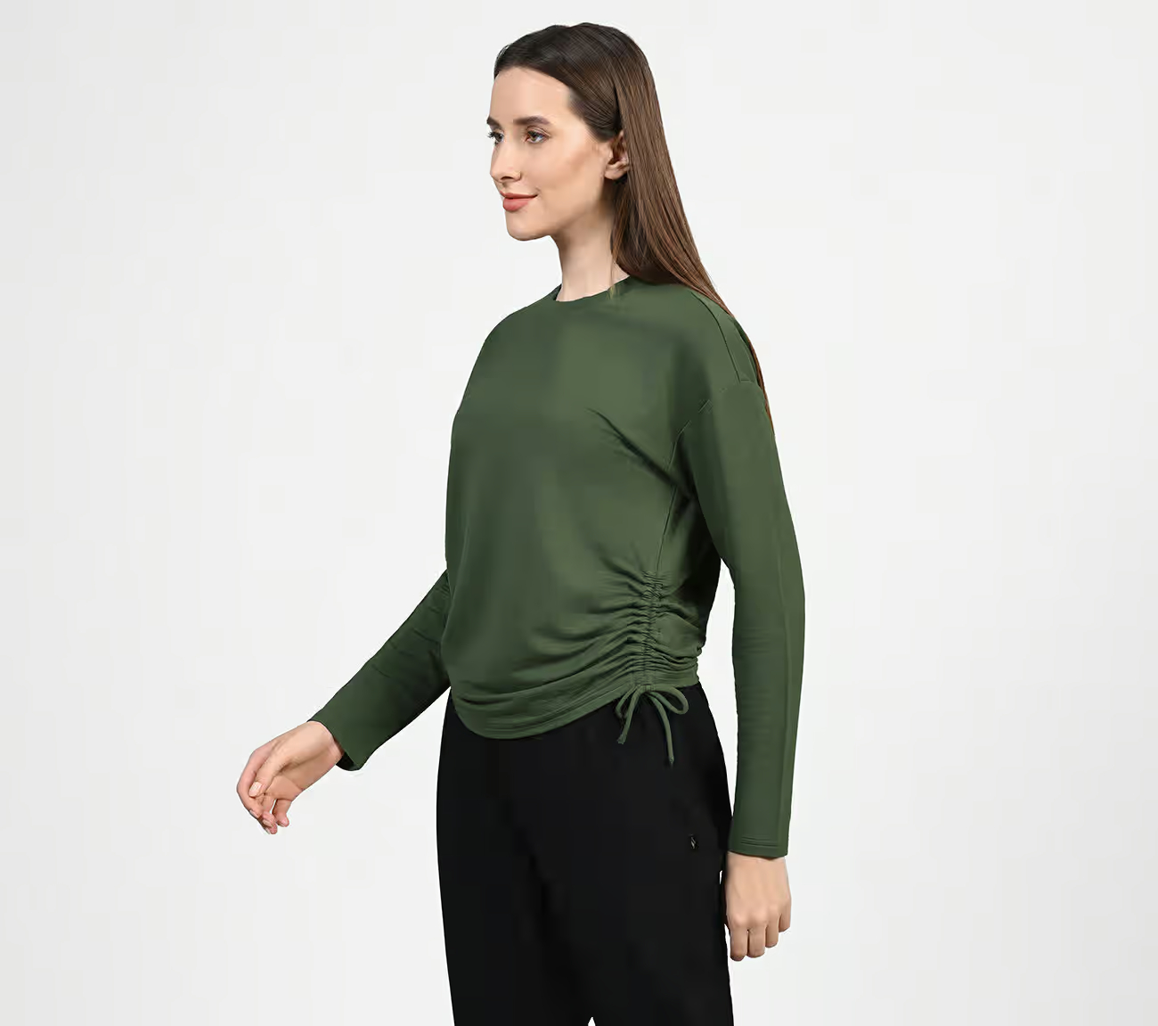 SKECHLUXE RENEW CREW, OLIVE/BLACK Apparels Top View