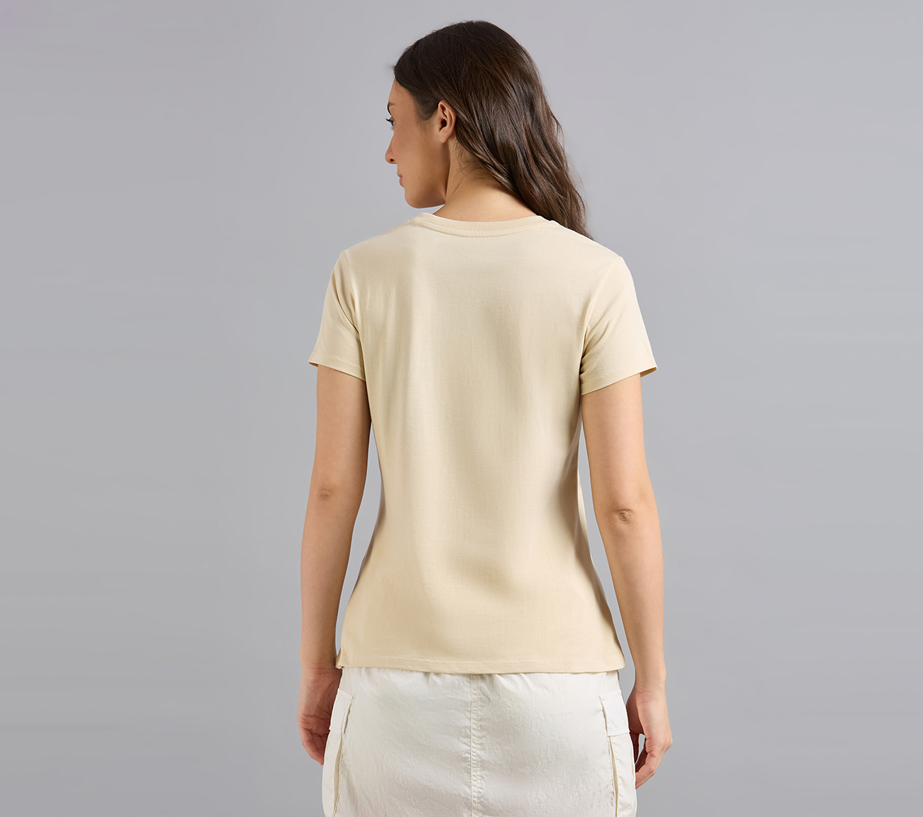 SKECHERS HAND PAINTED TEE, NATURAL/BLUE Apparel Left View