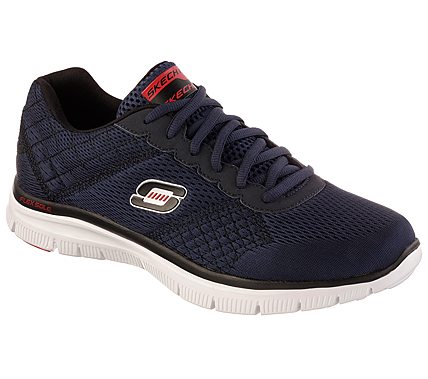 FLEX ADVANTAGE- COVERT ACTION, NAVY/RED Footwear Lateral View