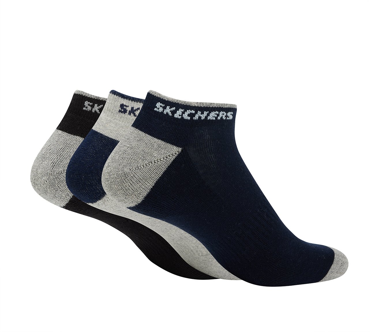 3PK MENS HALF TERRY LOW CUT, BLACK/GUNMETAL/BLUE