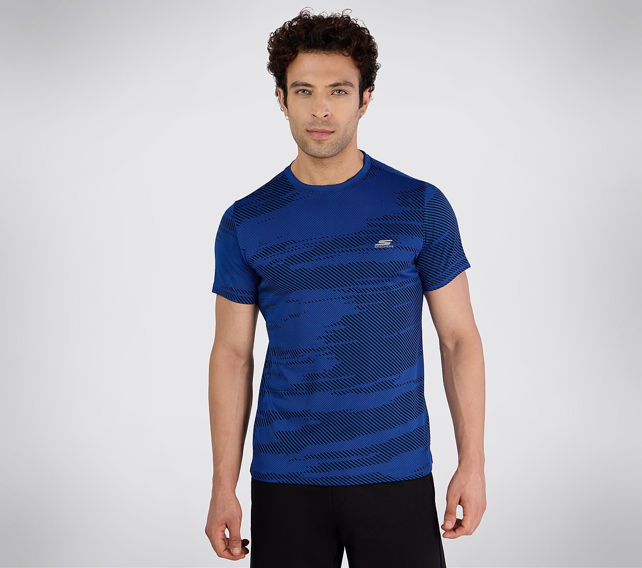 SS SKECHERS JACQUARD T-SHIRT, ROYAL/BLUE Apparel Lateral View