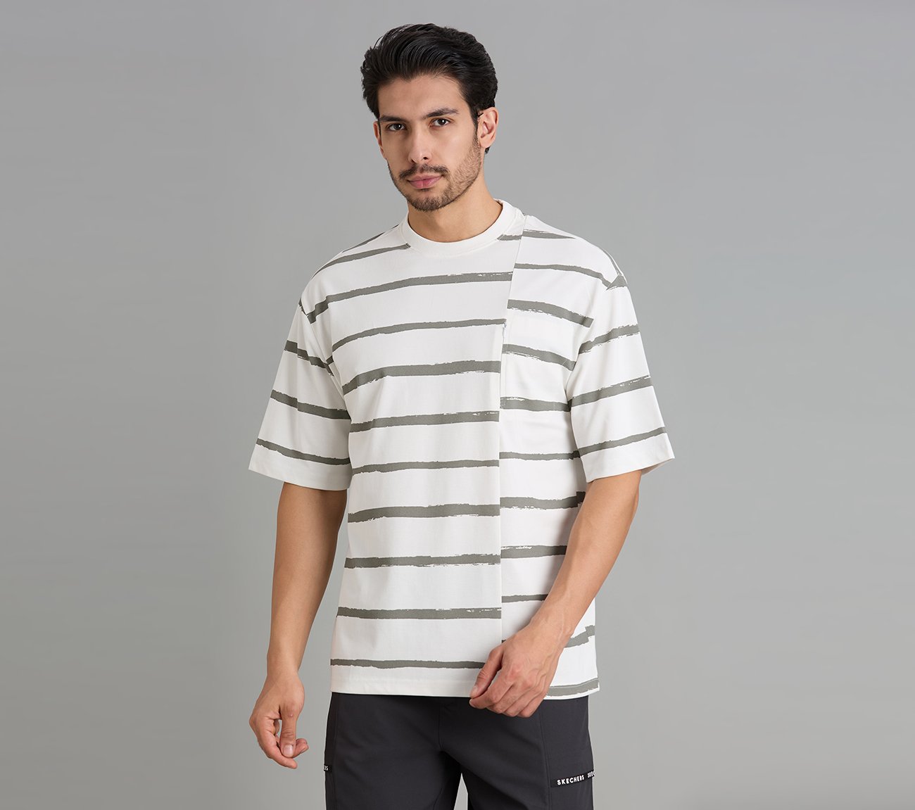 MISMATCH STRIPE PANEL TEE, WHITE