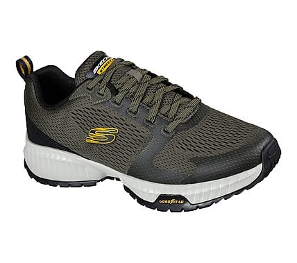 SKECHERS STREET FLEX-ELIMINAT, OLIVE/BLACK Footwear Lateral View