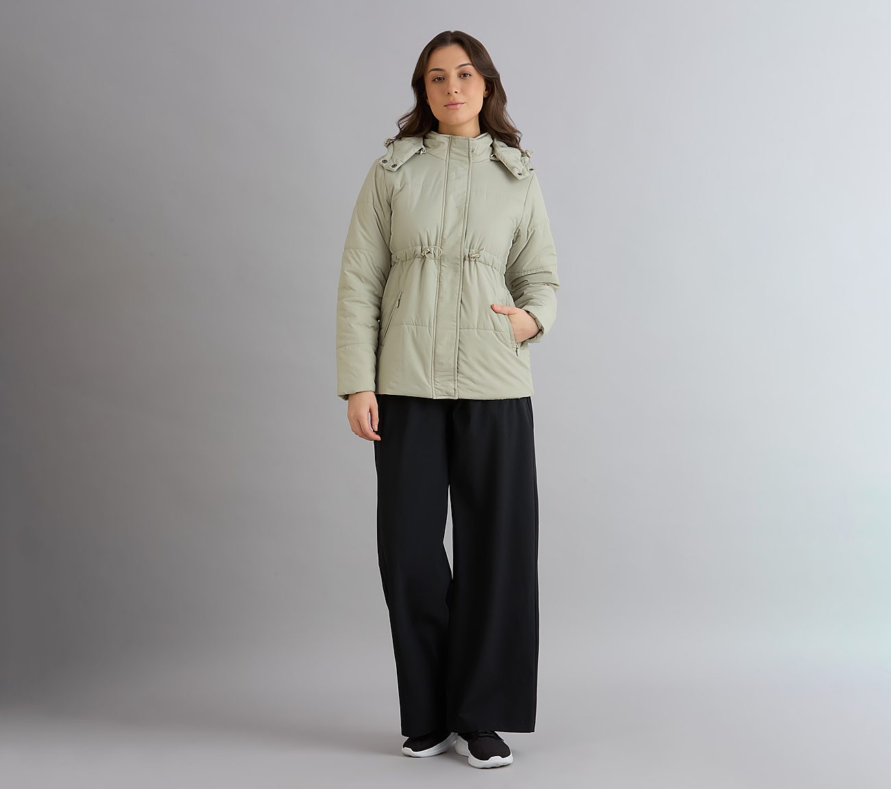 QUILTED WAIST CINCHED JACKET, YELLOW/BLUE Apparel Right View