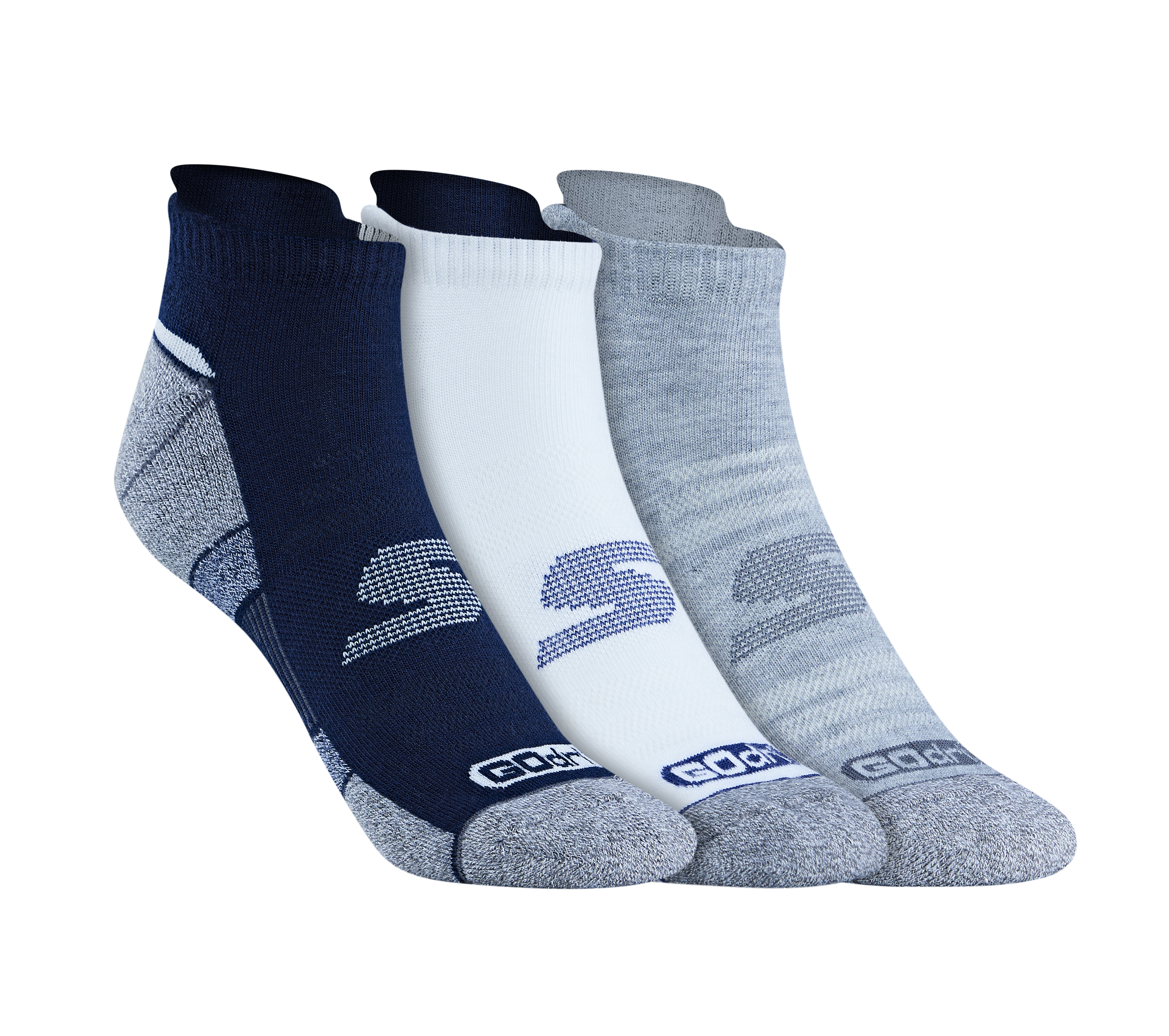 3PK MENS 1/2 TERRY LOW CUT, WHITE/NAVY/GREY Accessories Lateral View