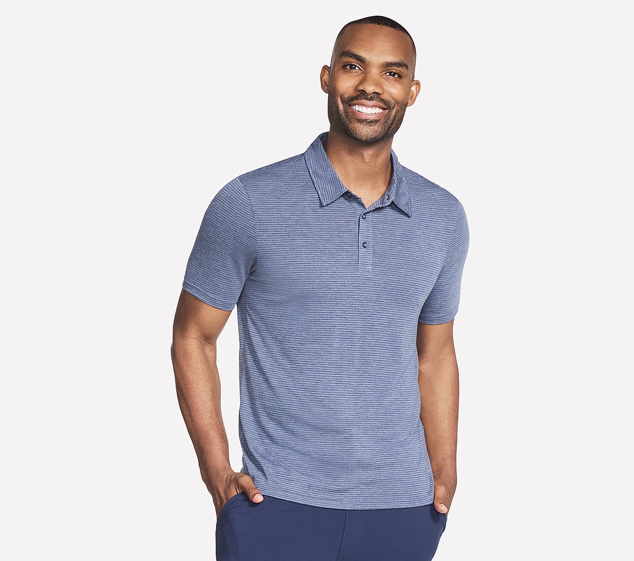GODRI PREMIER STRIPE POLO, NNNAVY Apparel Lateral View