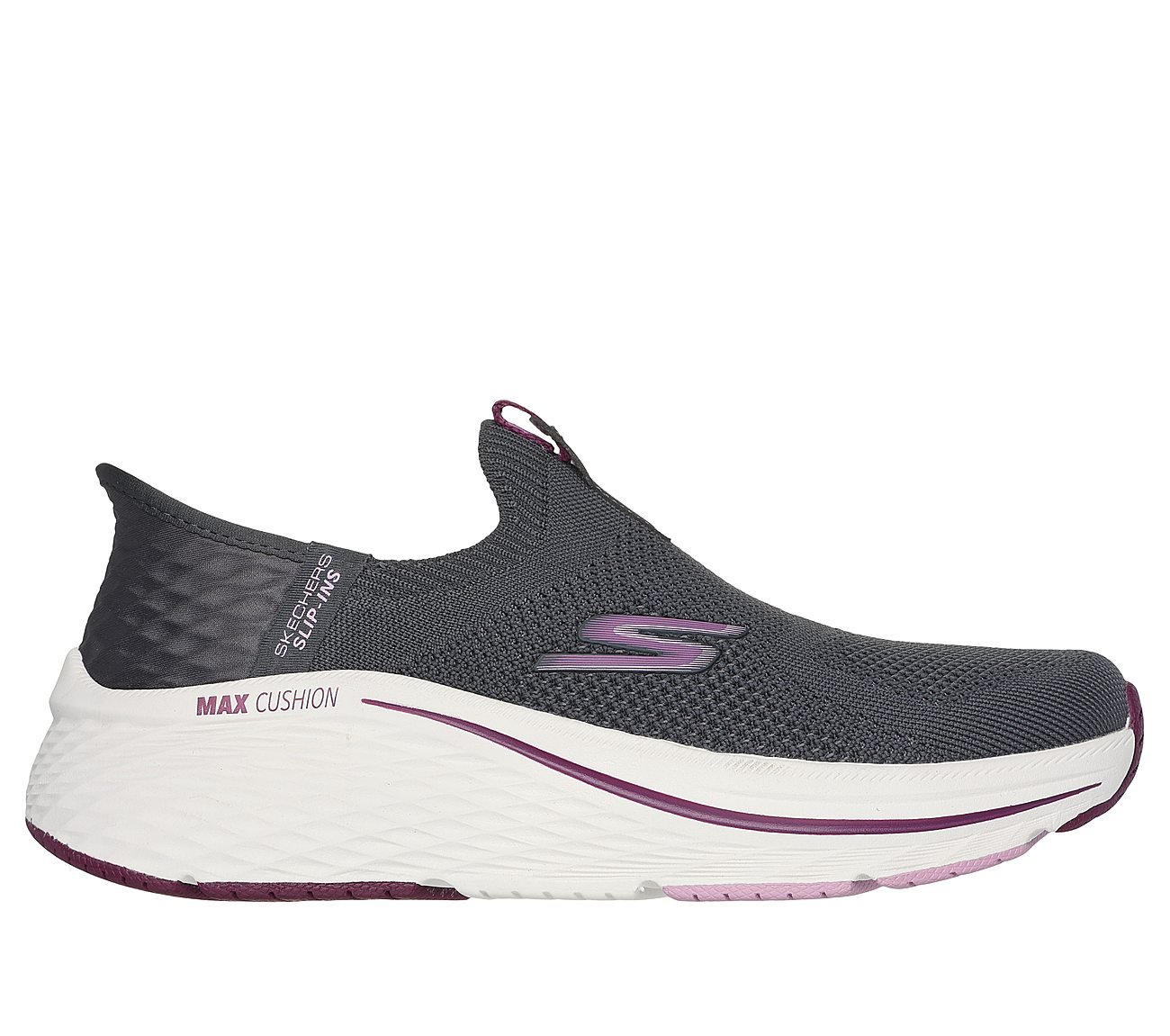 MAX CUSHIONING ELITE 2.0 - ET, CHARCOAL /BURGUNDY Footwear Lateral View