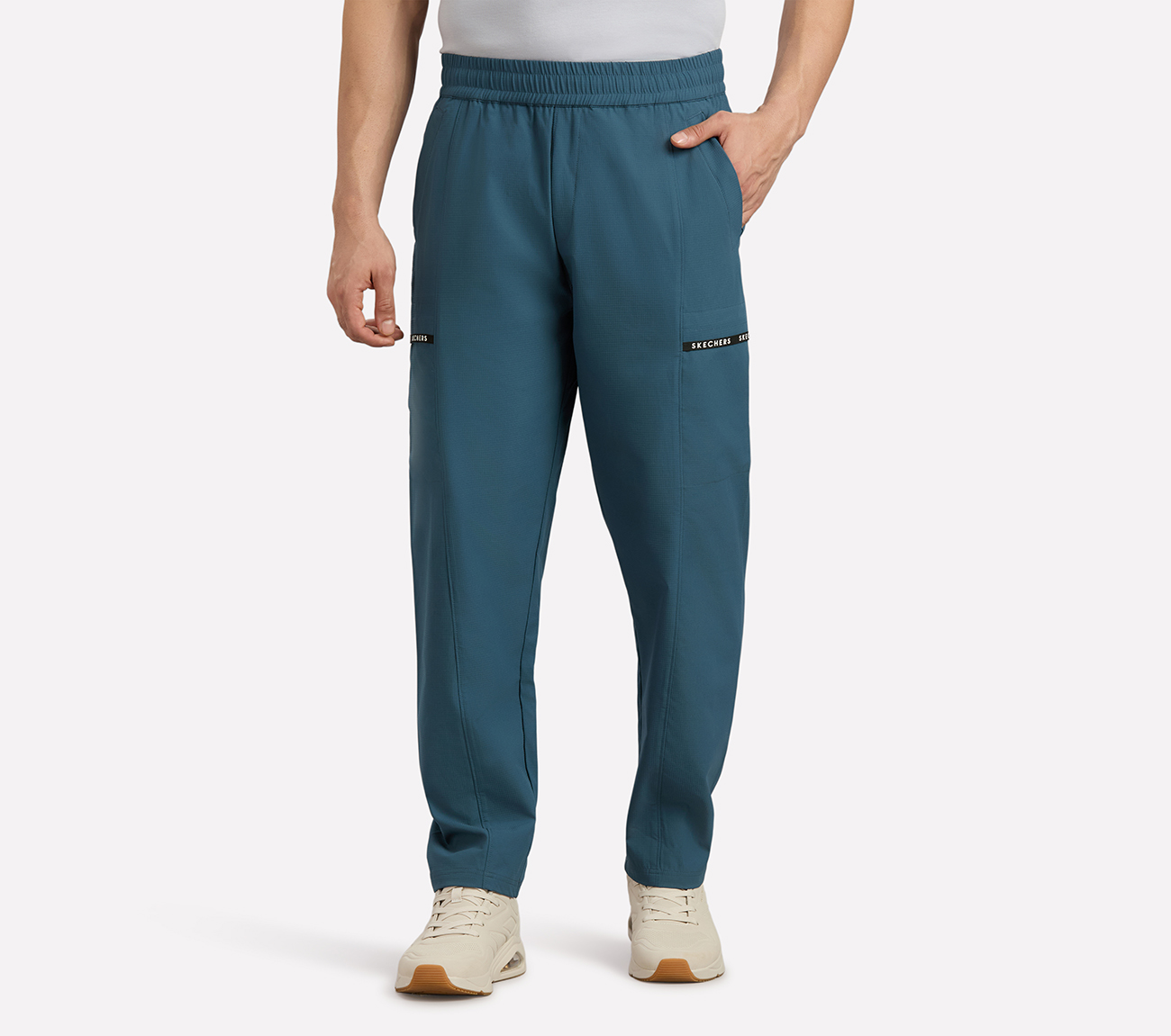 TAPE BRANDING PANEL GOLF PANTS, TAUPE/BLUE Apparel Lateral View