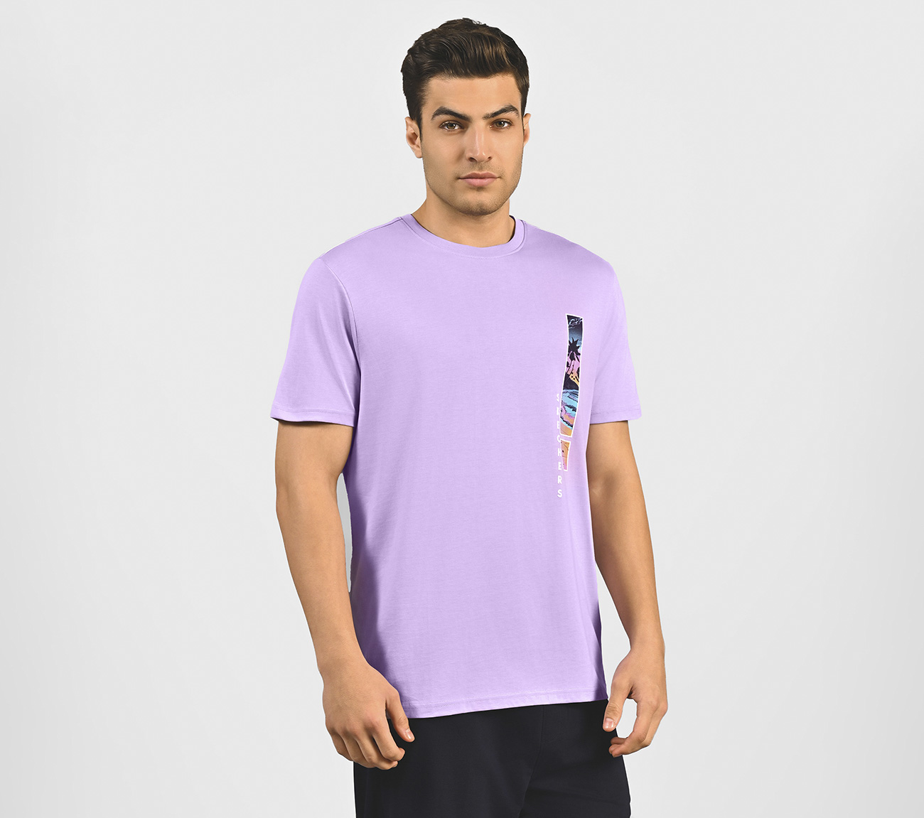 TROPICAL GRAPHIC PRINT T-SHIRT, LT. GRAY/PURPLE Apparel Bottom View