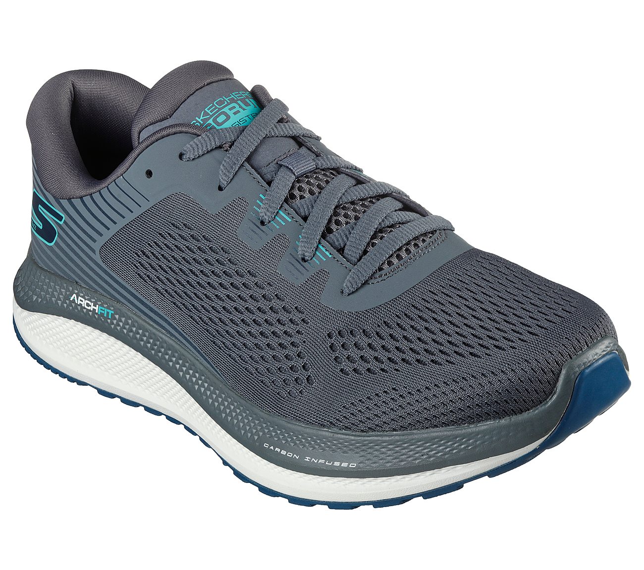 GO RUN PERSISTENCE, CHARCOAL/BLUE Footwear Lateral View