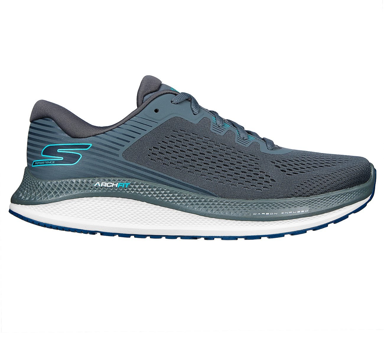 GO RUN PERSISTENCE, CHARCOAL/BLUE Footwear Lateral View