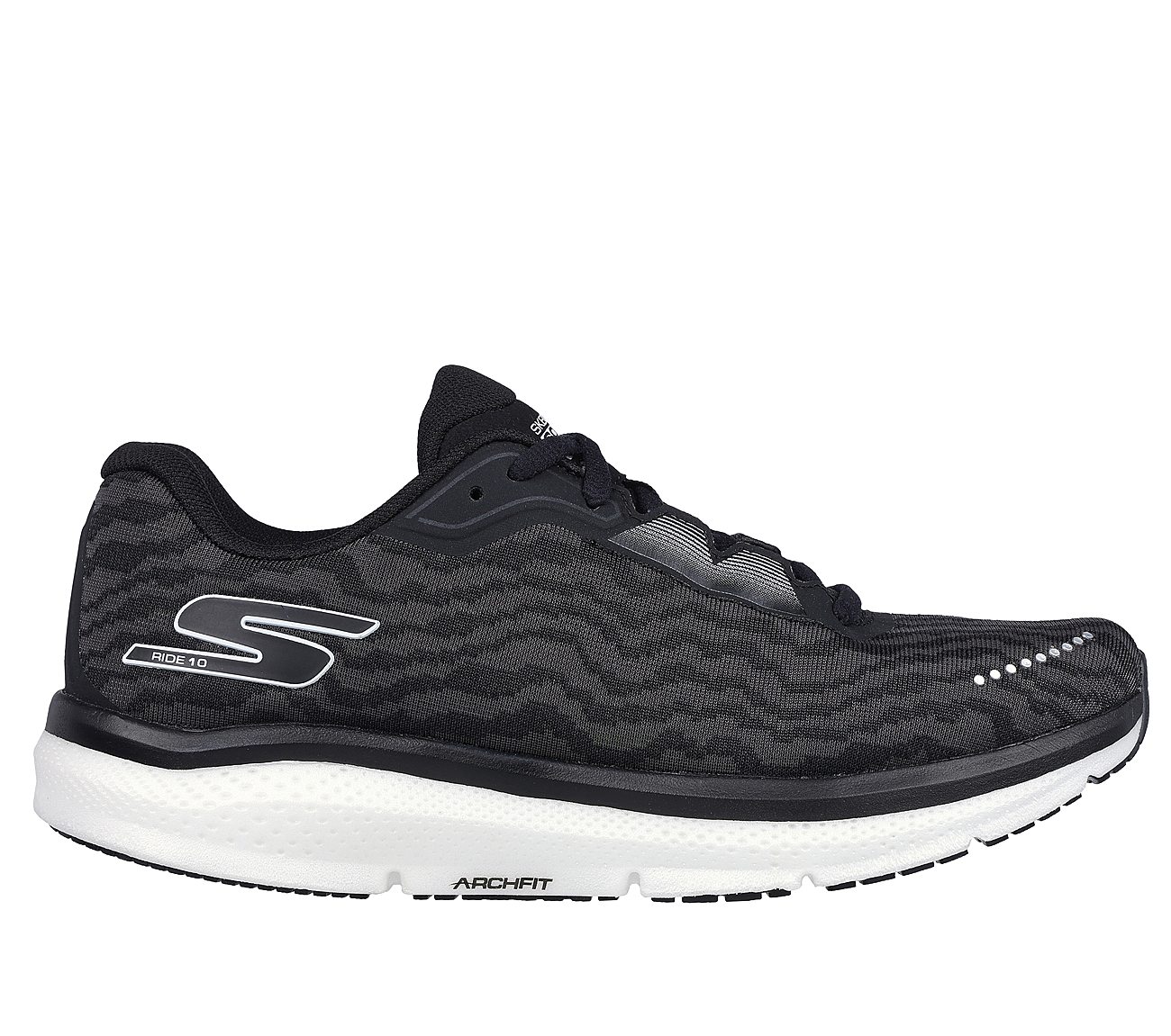 GO RUN RIDE 10, BLACK/WHITE Footwear Lateral View