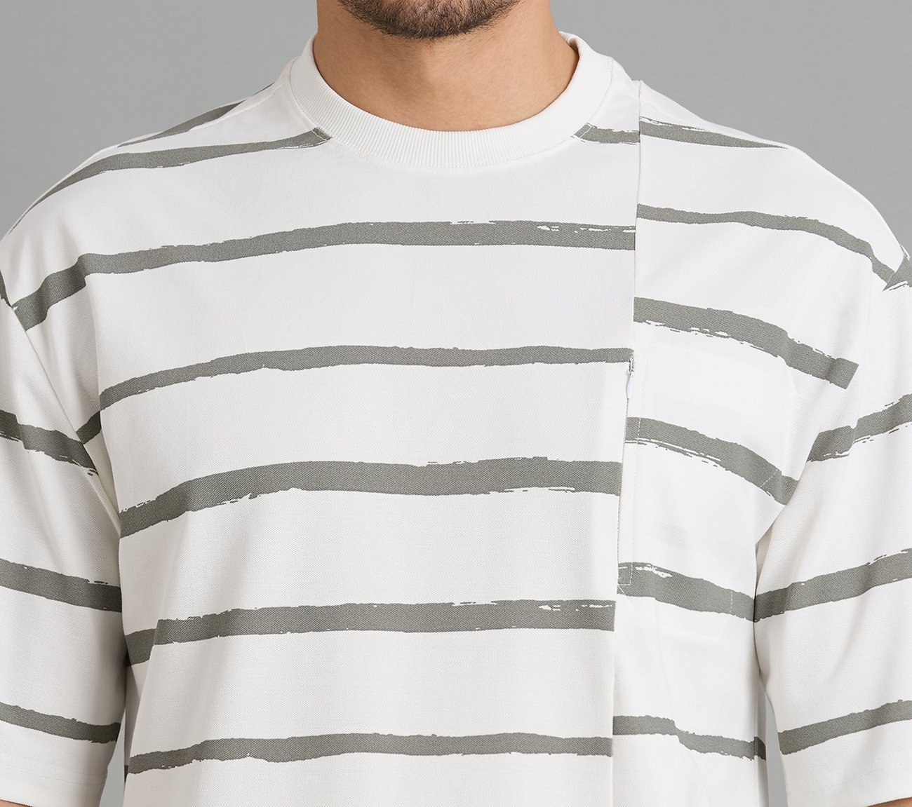 MISMATCH STRIPE PANEL TEE, WHITE