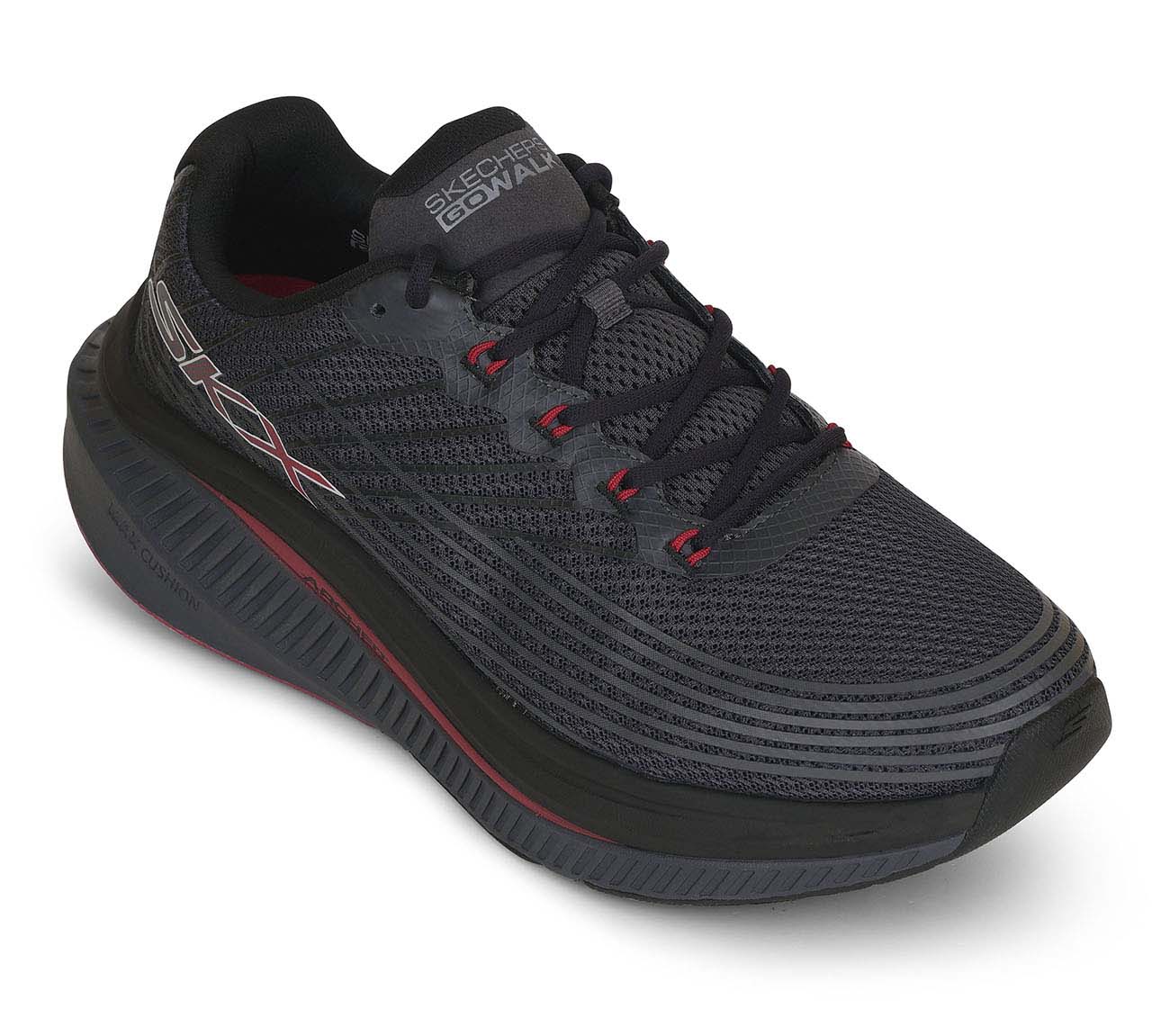 GO WALK MAX CUSHIONING ARCH F, BLACK/RED Footwear Right View