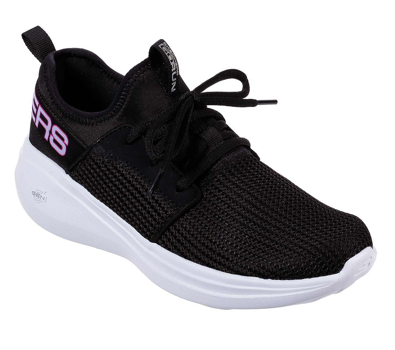 GO RUN FAST-VALOR, BLACK/PINK Footwear Lateral View